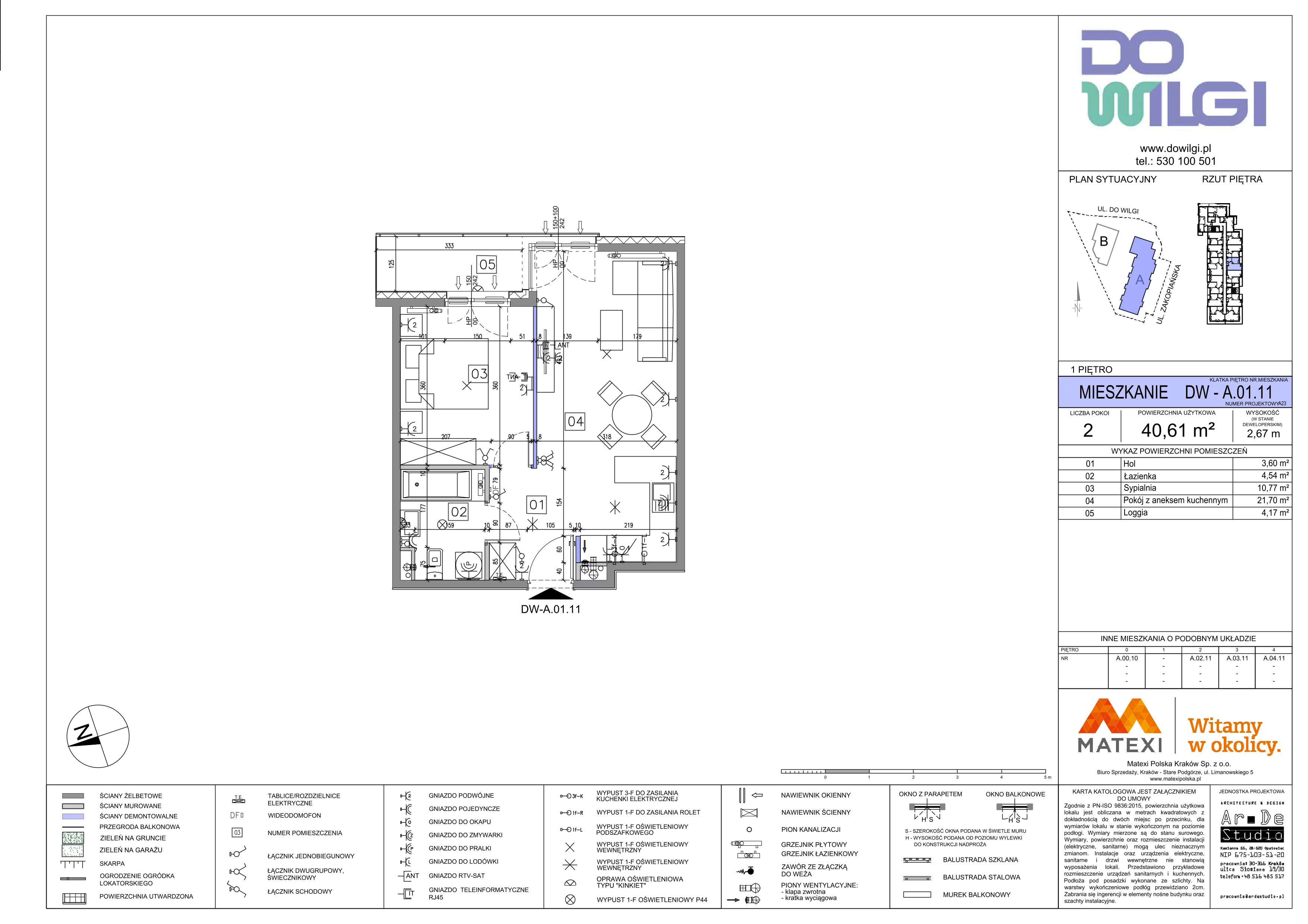 2 pokoje, mieszkanie 40,61 m², piętro 1, oferta nr 2/DW-A.01.11, Do Wilgi, Kraków, Łagiewniki-Borek Fałęcki, ul. Do Wilgi 2A
