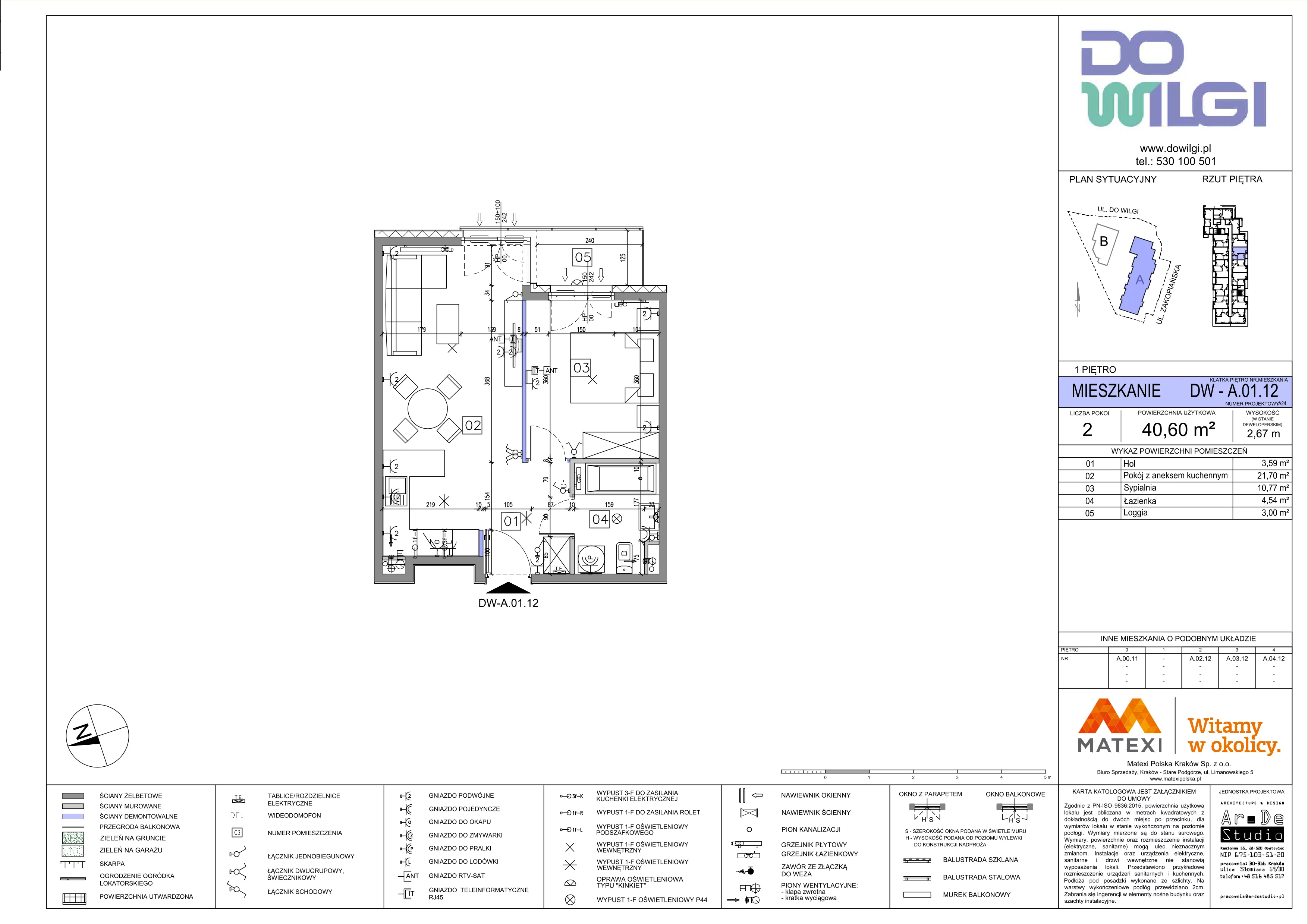 2 pokoje, mieszkanie 40,60 m², piętro 1, oferta nr 2/DW-A.01.12, Do Wilgi, Kraków, Łagiewniki-Borek Fałęcki, ul. Do Wilgi 2A