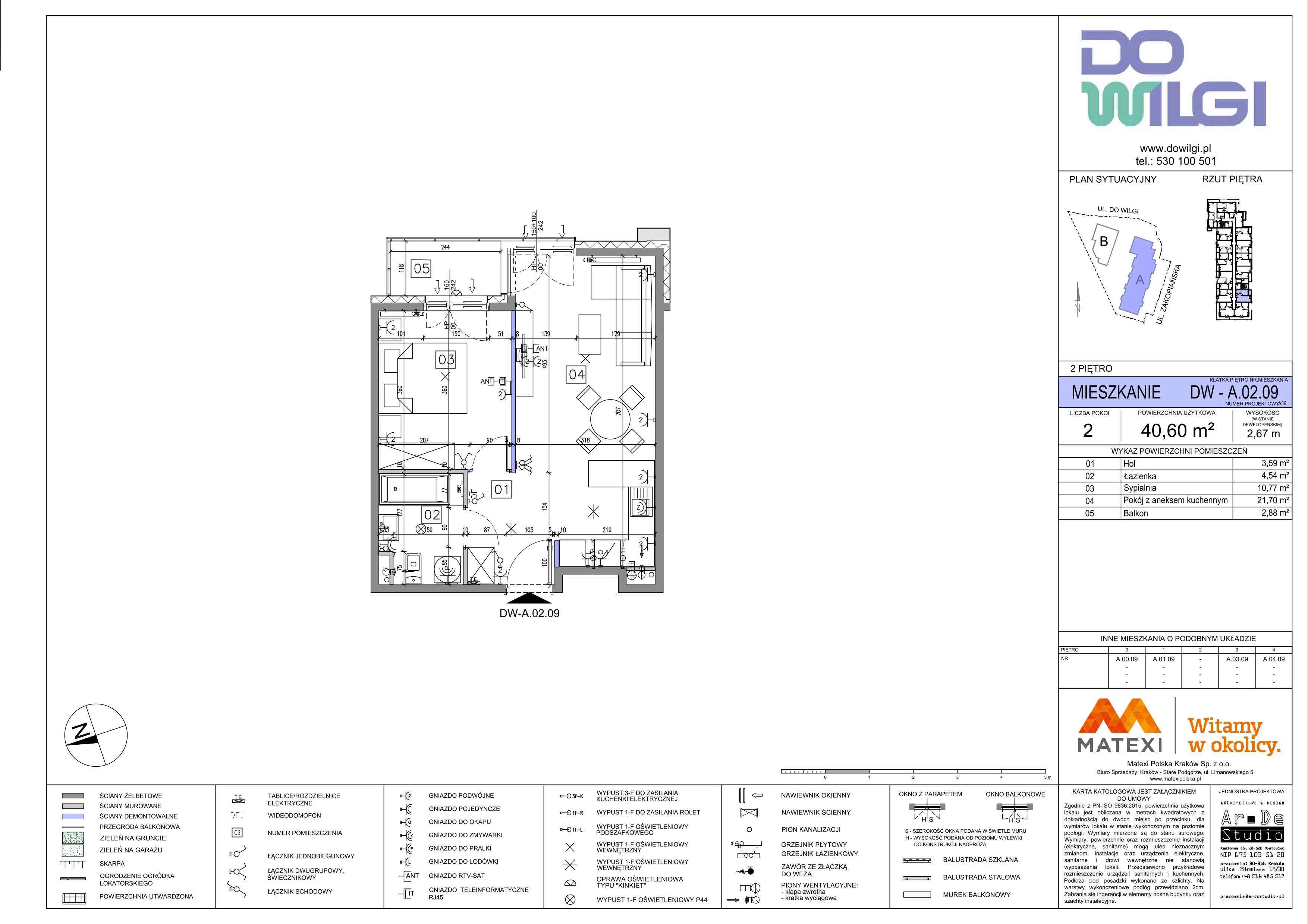 2 pokoje, mieszkanie 40,60 m², piętro 2, oferta nr 2/DW-A.02.09, Do Wilgi, Kraków, Łagiewniki-Borek Fałęcki, ul. Do Wilgi 2A