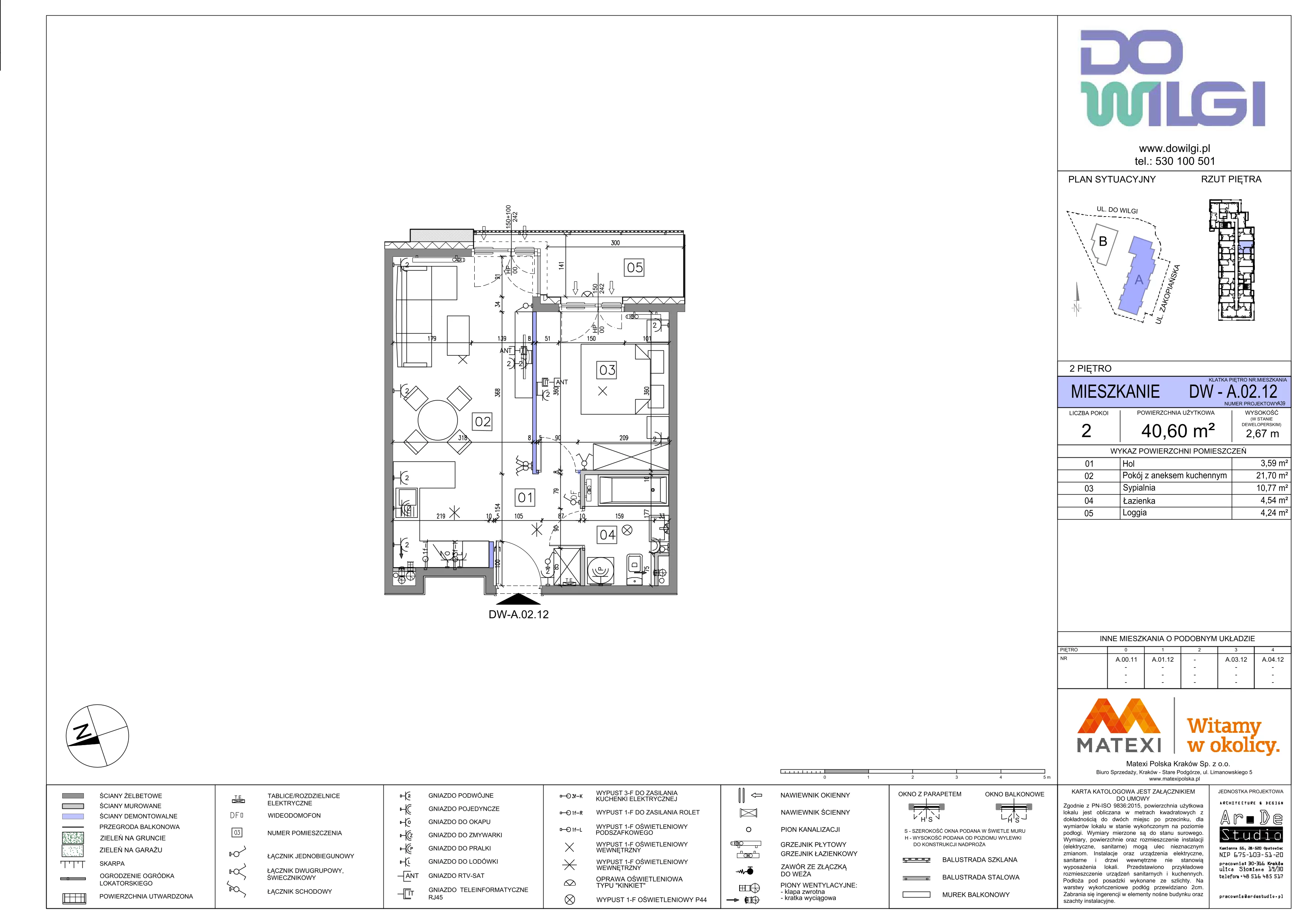 2 pokoje, mieszkanie 40,60 m², piętro 2, oferta nr 2/DW-A.02.12, Do Wilgi, Kraków, Łagiewniki-Borek Fałęcki, ul. Do Wilgi 2A