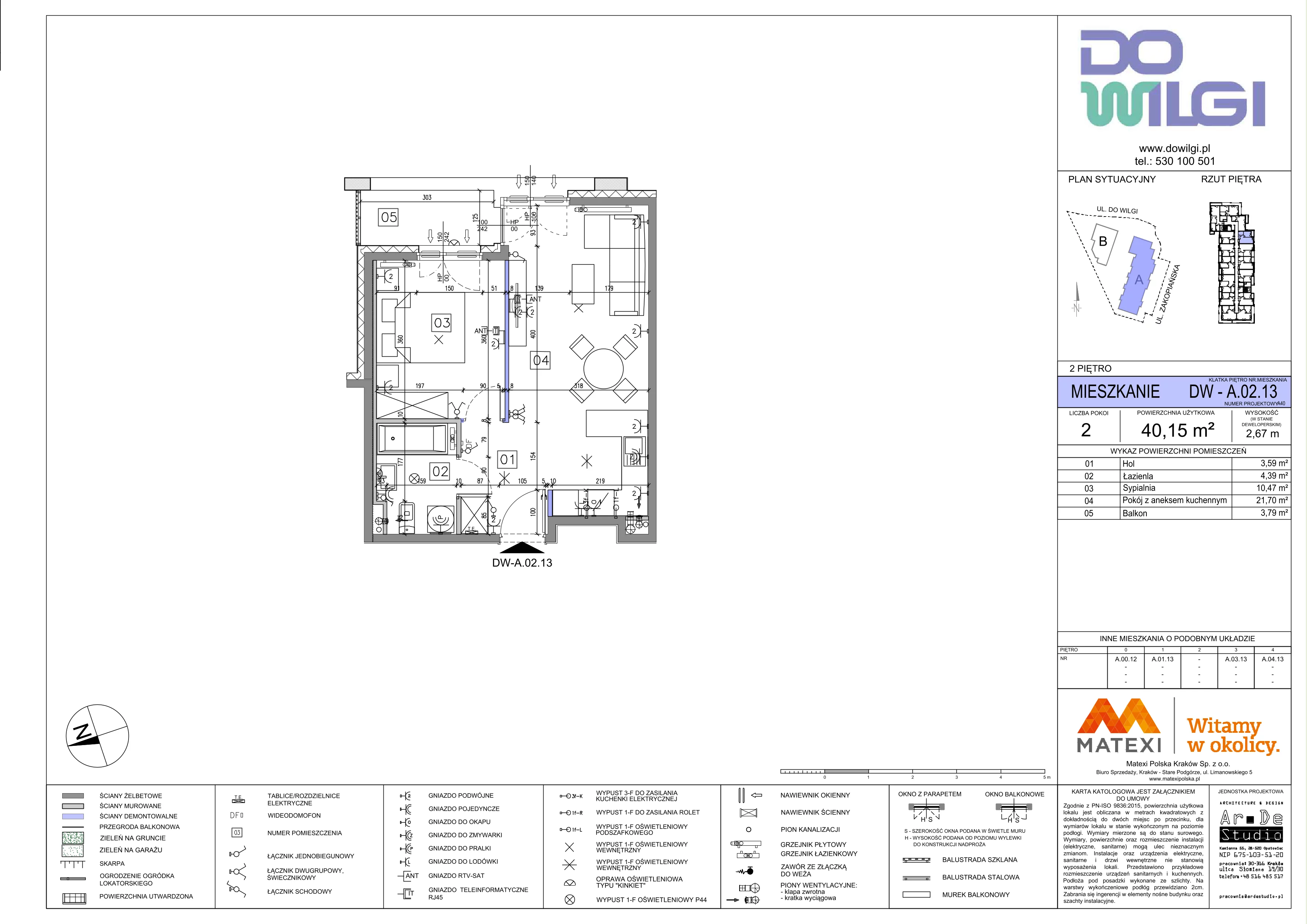 2 pokoje, mieszkanie 40,15 m², piętro 2, oferta nr 2/DW-A.02.13, Do Wilgi, Kraków, Łagiewniki-Borek Fałęcki, ul. Do Wilgi 2A