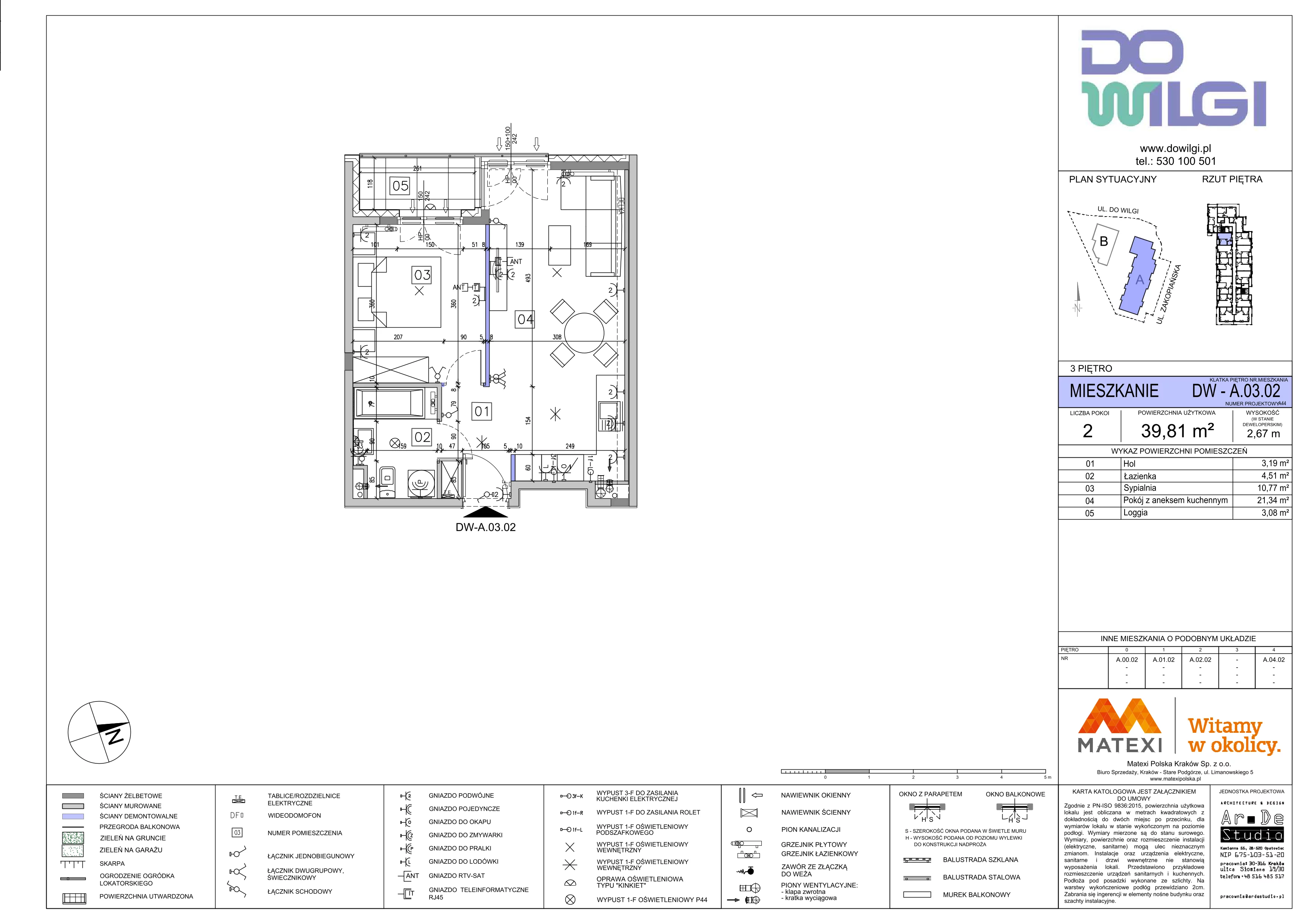 2 pokoje, mieszkanie 39,81 m², piętro 3, oferta nr 2/DW-A.03.02, Do Wilgi, Kraków, Łagiewniki-Borek Fałęcki, ul. Do Wilgi 2A