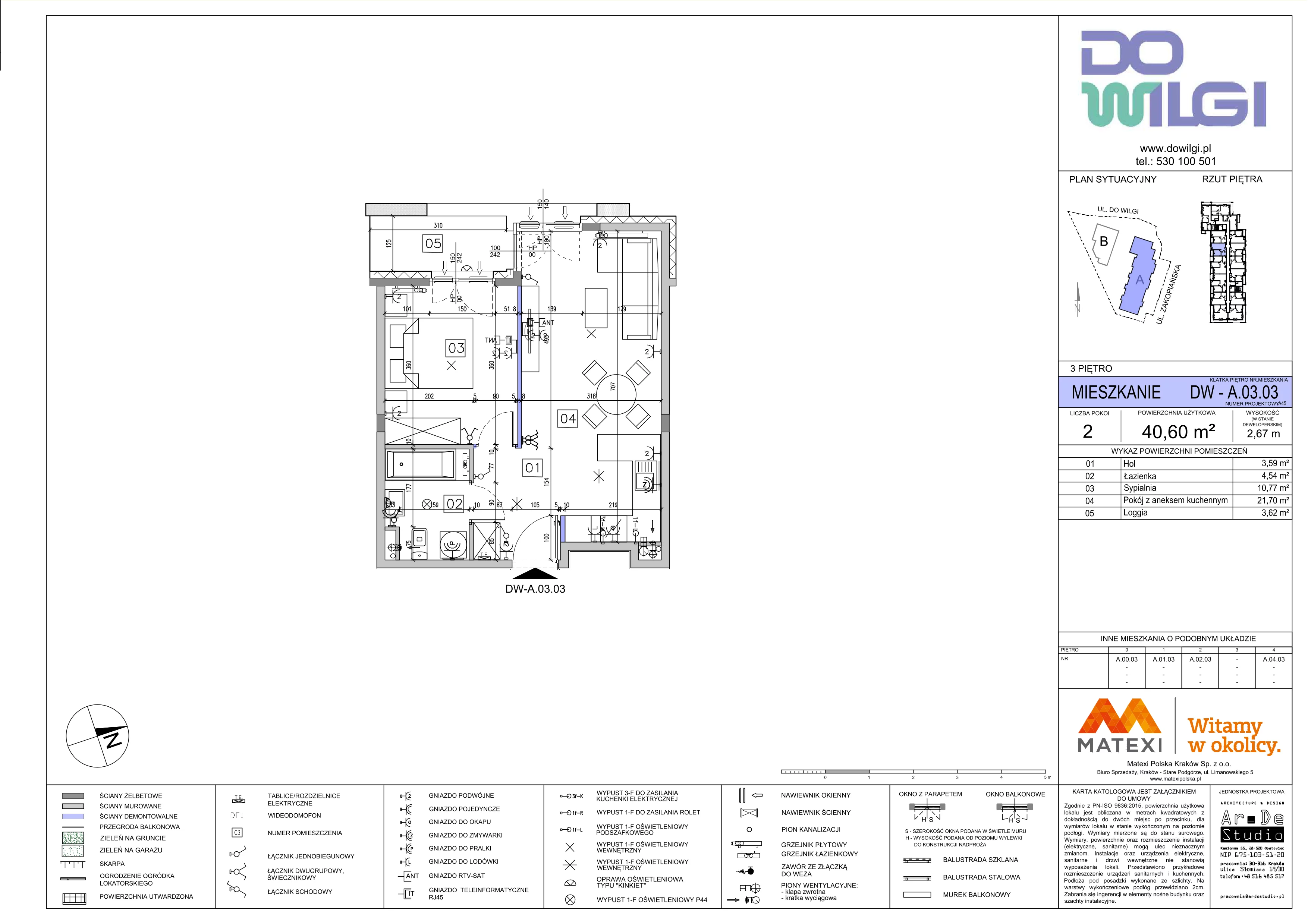 2 pokoje, mieszkanie 40,60 m², piętro 3, oferta nr 2/DW-A.03.03, Do Wilgi, Kraków, Łagiewniki-Borek Fałęcki, ul. Do Wilgi 2A