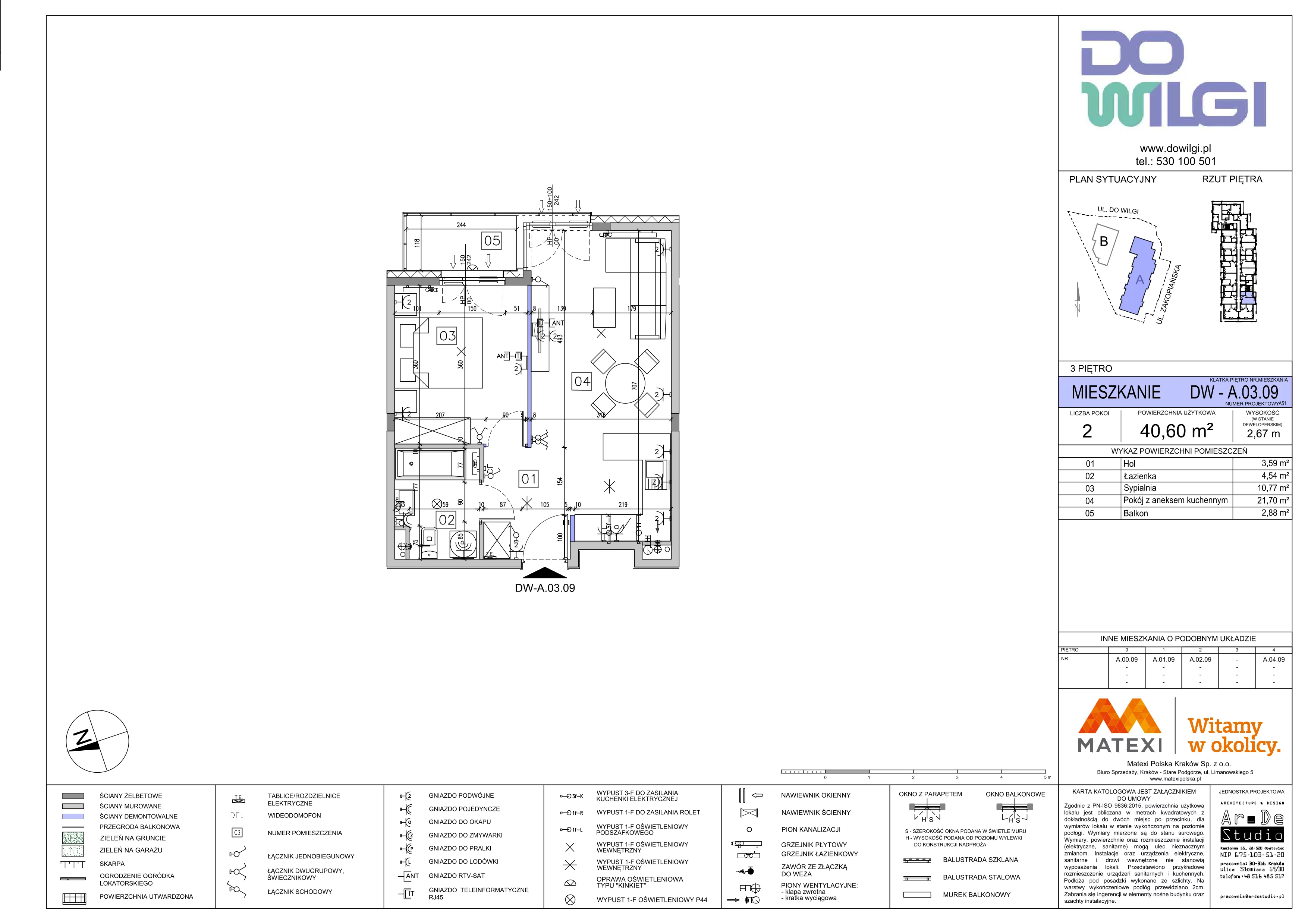 2 pokoje, mieszkanie 40,60 m², piętro 3, oferta nr 2/DW-A.03.09, Do Wilgi, Kraków, Łagiewniki-Borek Fałęcki, ul. Do Wilgi 2A