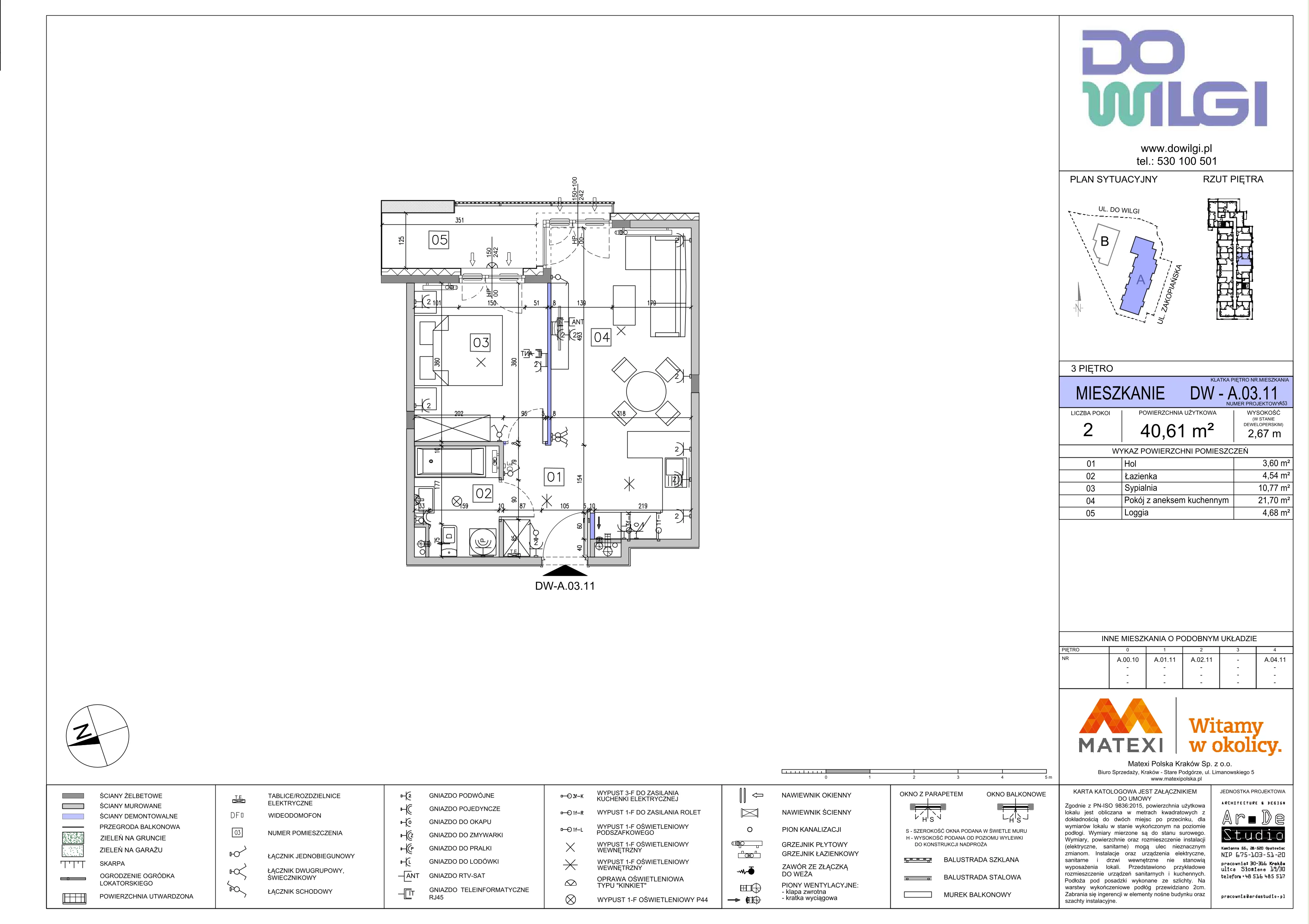 2 pokoje, mieszkanie 40,61 m², piętro 3, oferta nr 2/DW-A.03.11, Do Wilgi, Kraków, Łagiewniki-Borek Fałęcki, ul. Do Wilgi 2A