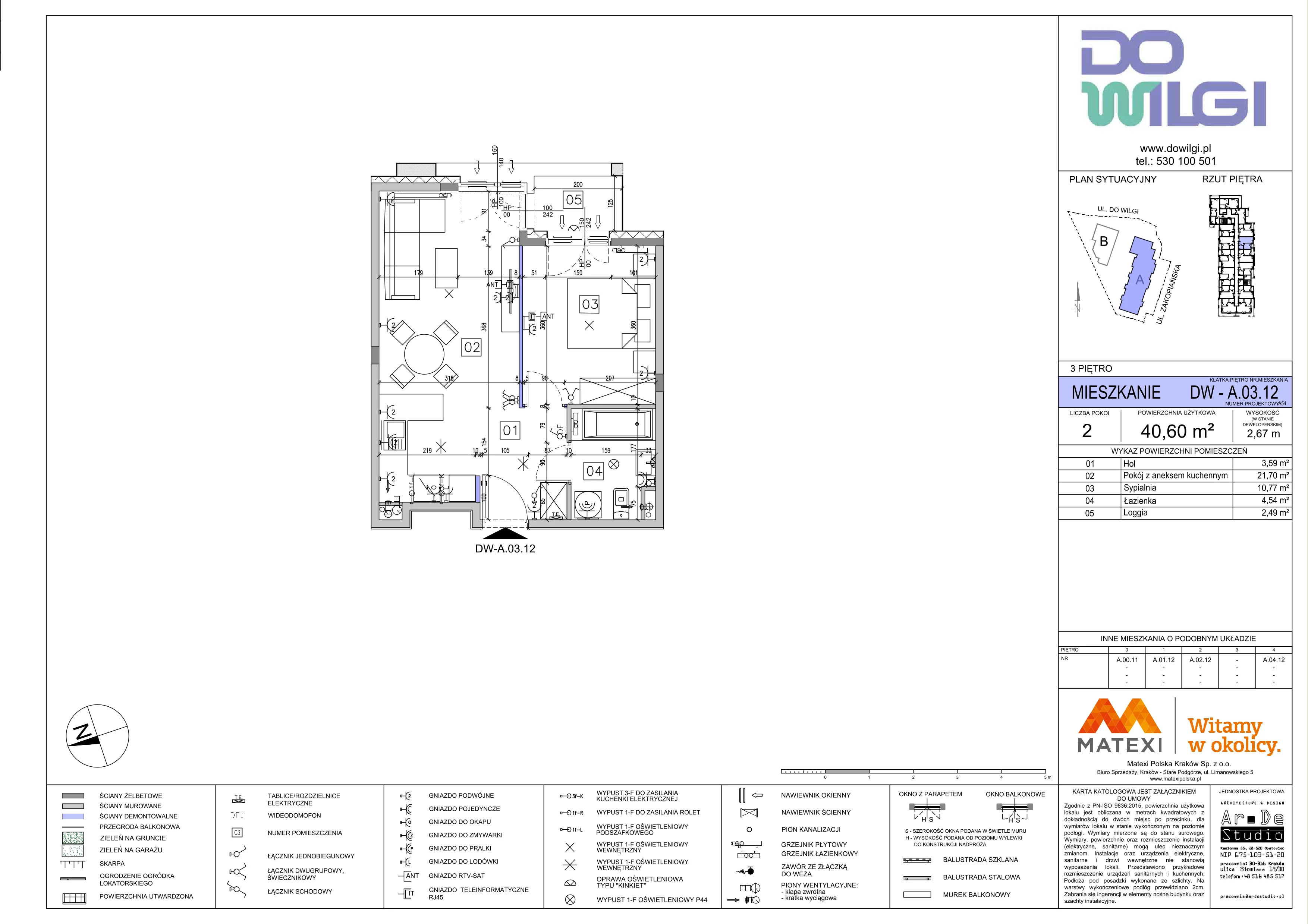 2 pokoje, mieszkanie 40,60 m², piętro 3, oferta nr 2/DW-A.03.12, Do Wilgi, Kraków, Łagiewniki-Borek Fałęcki, ul. Do Wilgi 2A
