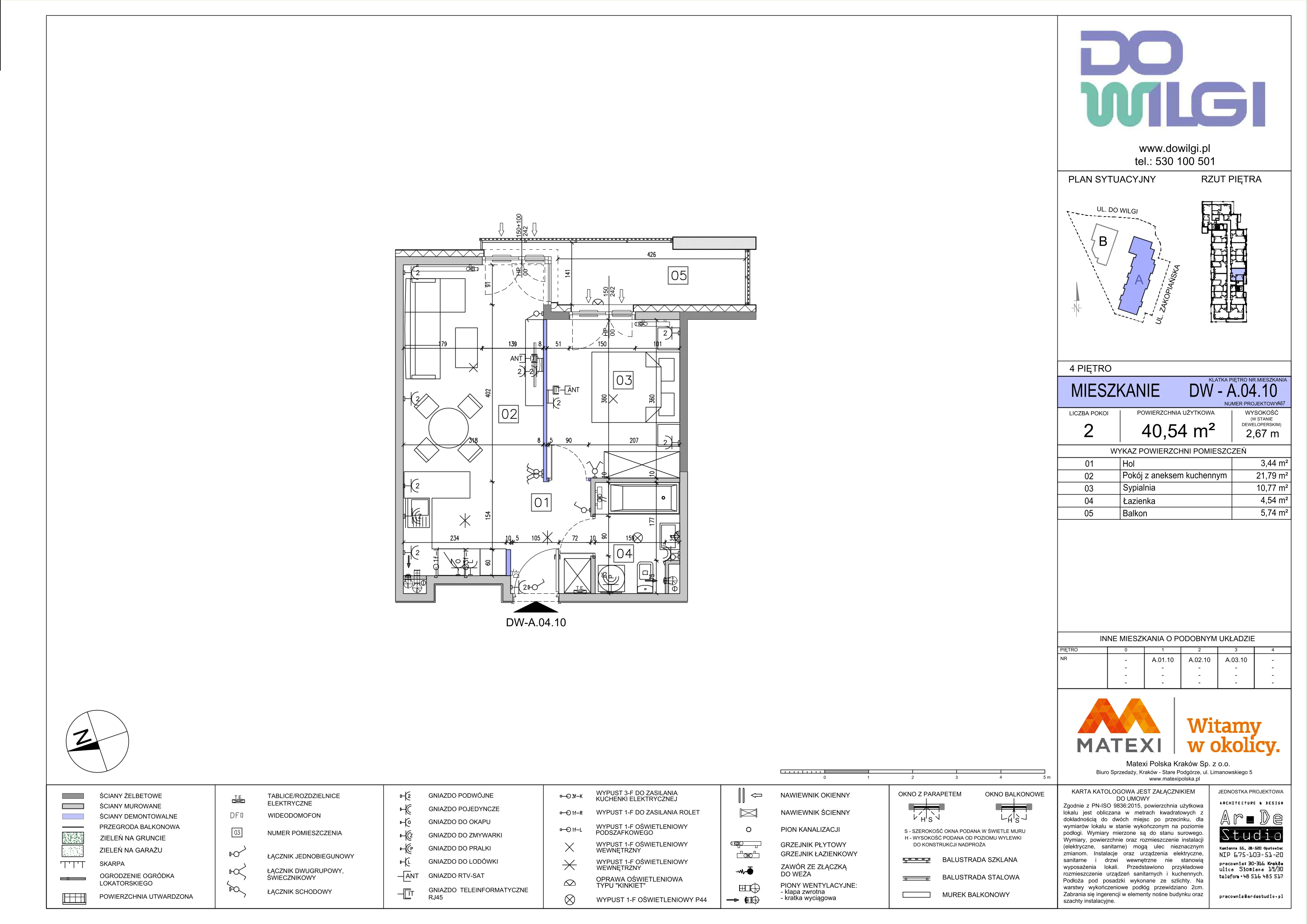 2 pokoje, mieszkanie 40,54 m², piętro 4, oferta nr 2/DW-A.04.10, Do Wilgi, Kraków, Łagiewniki-Borek Fałęcki, ul. Do Wilgi 2A