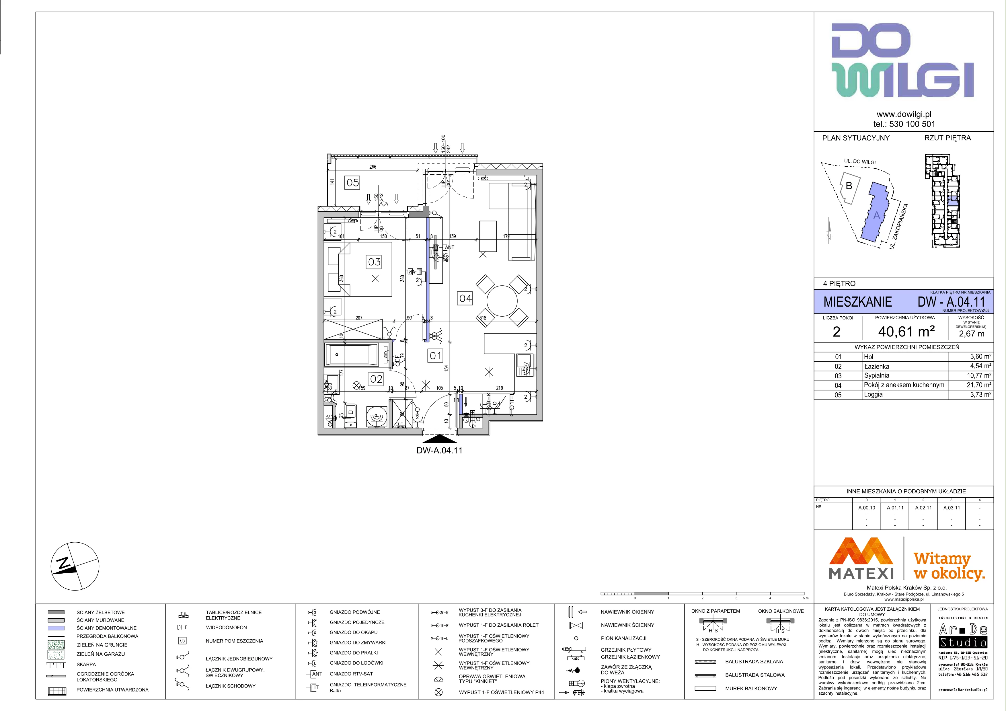 2 pokoje, mieszkanie 40,61 m², piętro 4, oferta nr 2/DW-A.04.11, Do Wilgi, Kraków, Łagiewniki-Borek Fałęcki, ul. Do Wilgi 2A