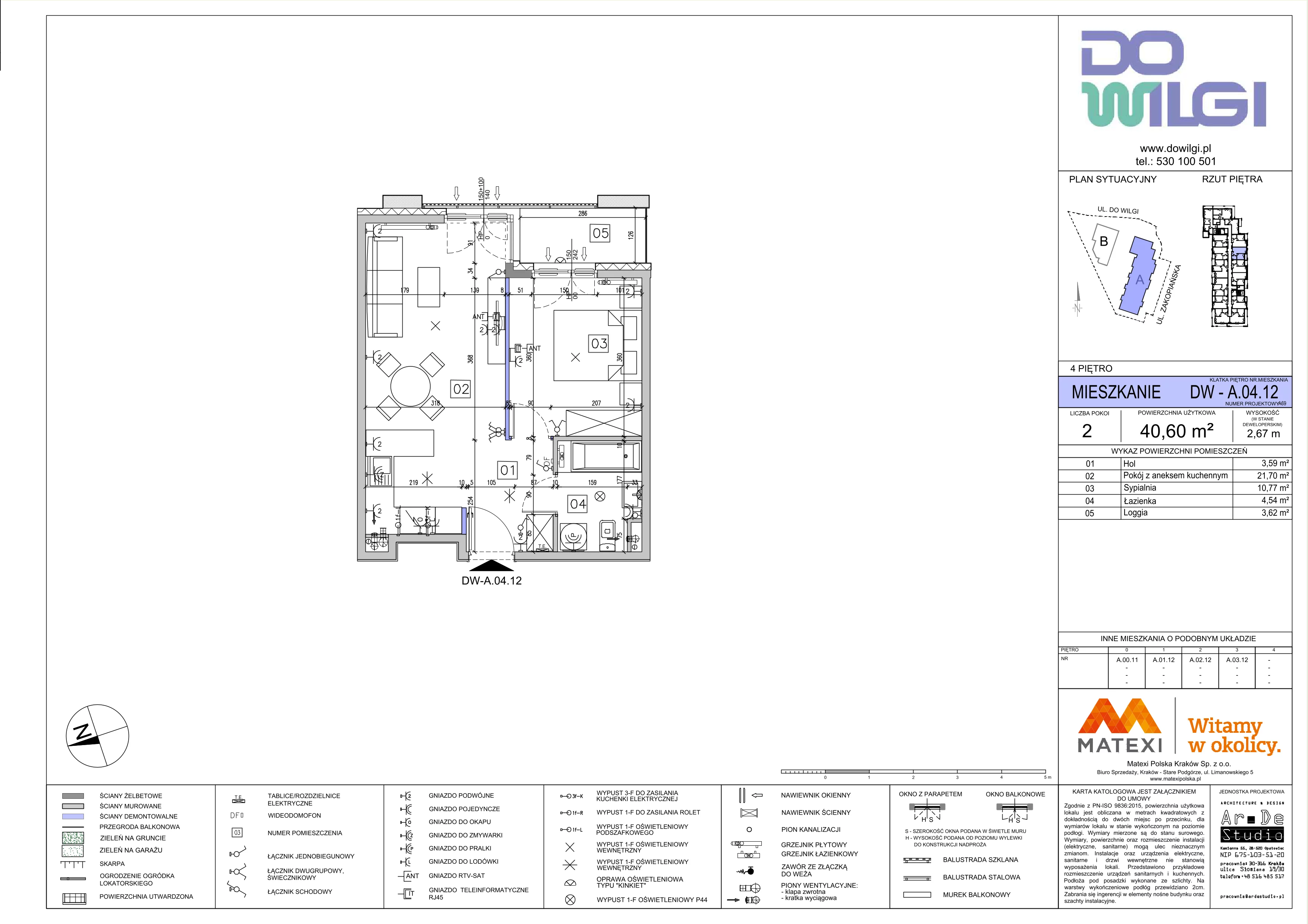 2 pokoje, mieszkanie 40,60 m², piętro 4, oferta nr 2/DW-A.04.12, Do Wilgi, Kraków, Łagiewniki-Borek Fałęcki, ul. Do Wilgi 2A