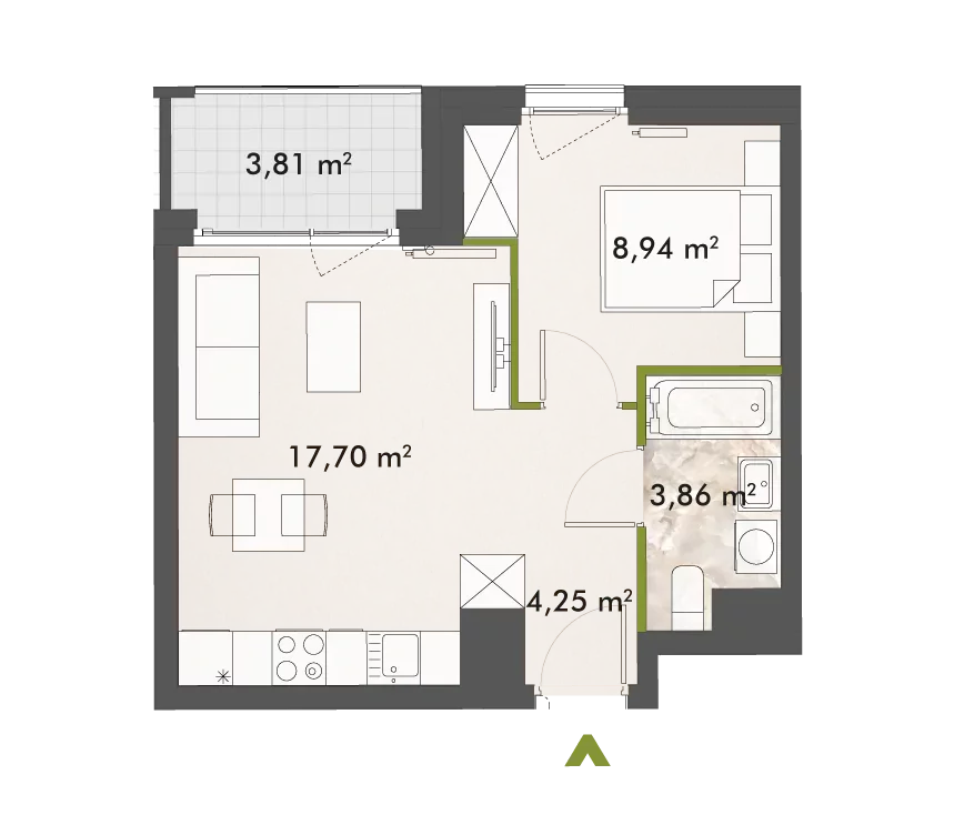 Mieszkanie 34,74 m², piętro 2, oferta nr 30/XY-F1.A.02.03, XYZ Place, Warszawa, Włochy, Okęcie, ul. Komitetu Obrony Robotników 32