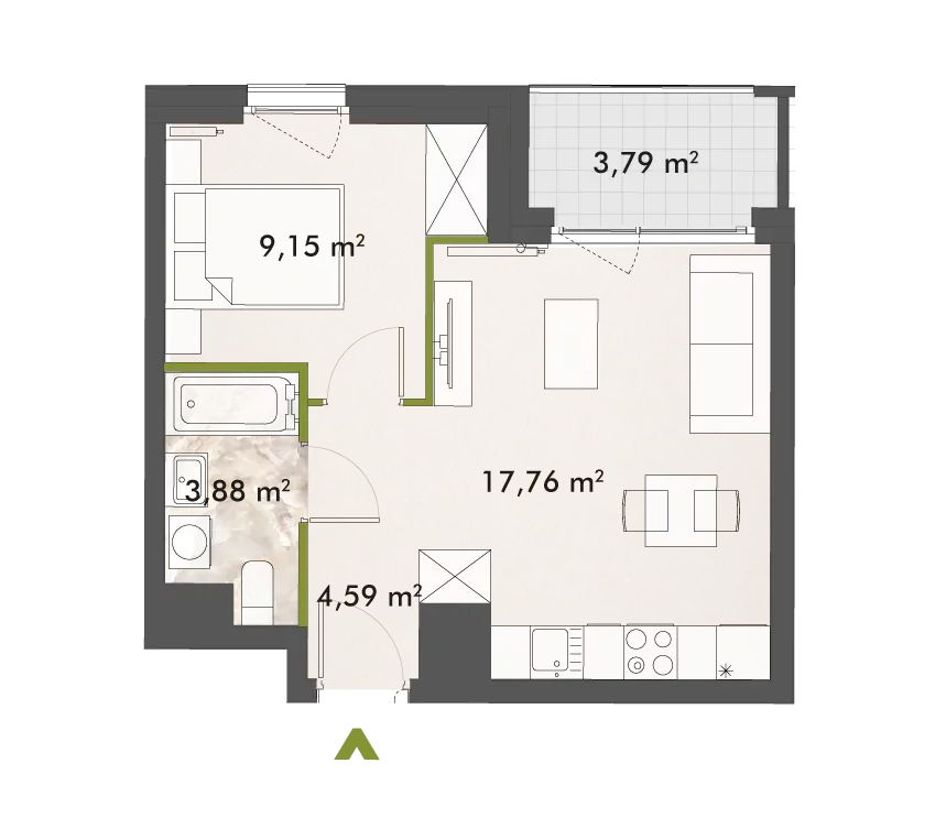 Mieszkanie 35,38 m², piętro 1, oferta nr 30/XY-F1.B.01.02, XYZ Place, Warszawa, Włochy, Okęcie, ul. Komitetu Obrony Robotników 32