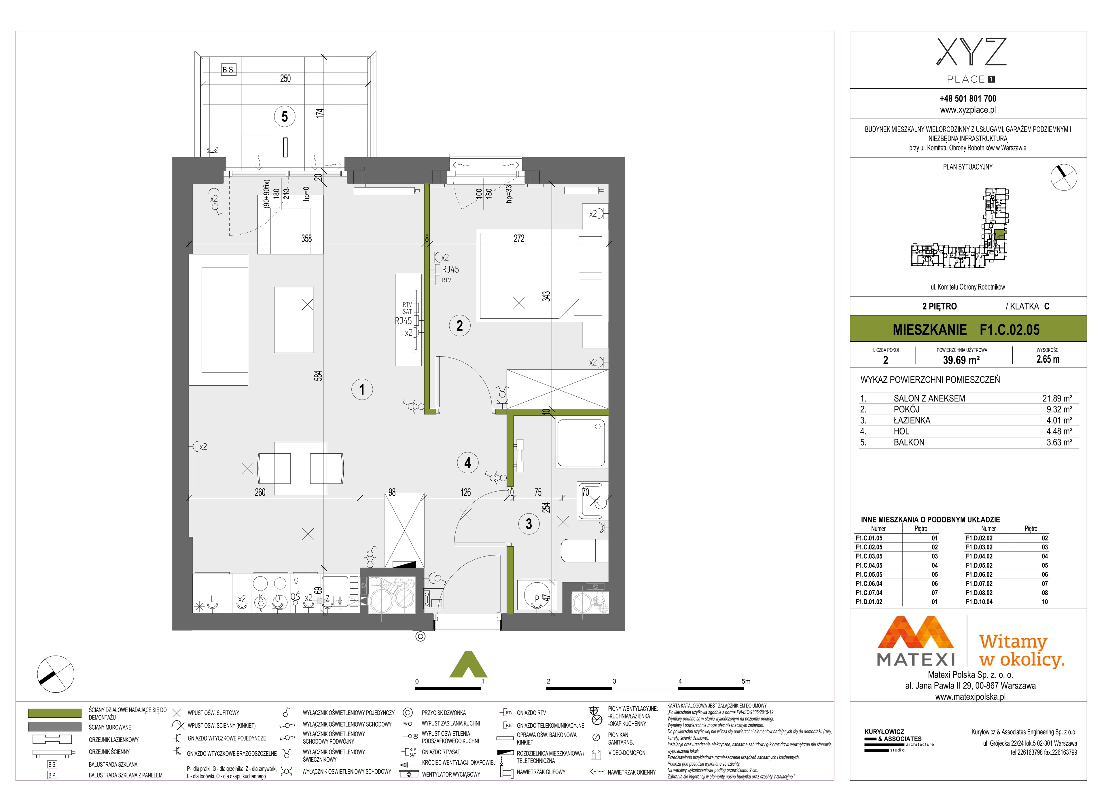 Mieszkanie 39,69 m², piętro 2, oferta nr 30/XY-F1.C.02.05, XYZ Place, Warszawa, Włochy, Okęcie, ul. Komitetu Obrony Robotników 32