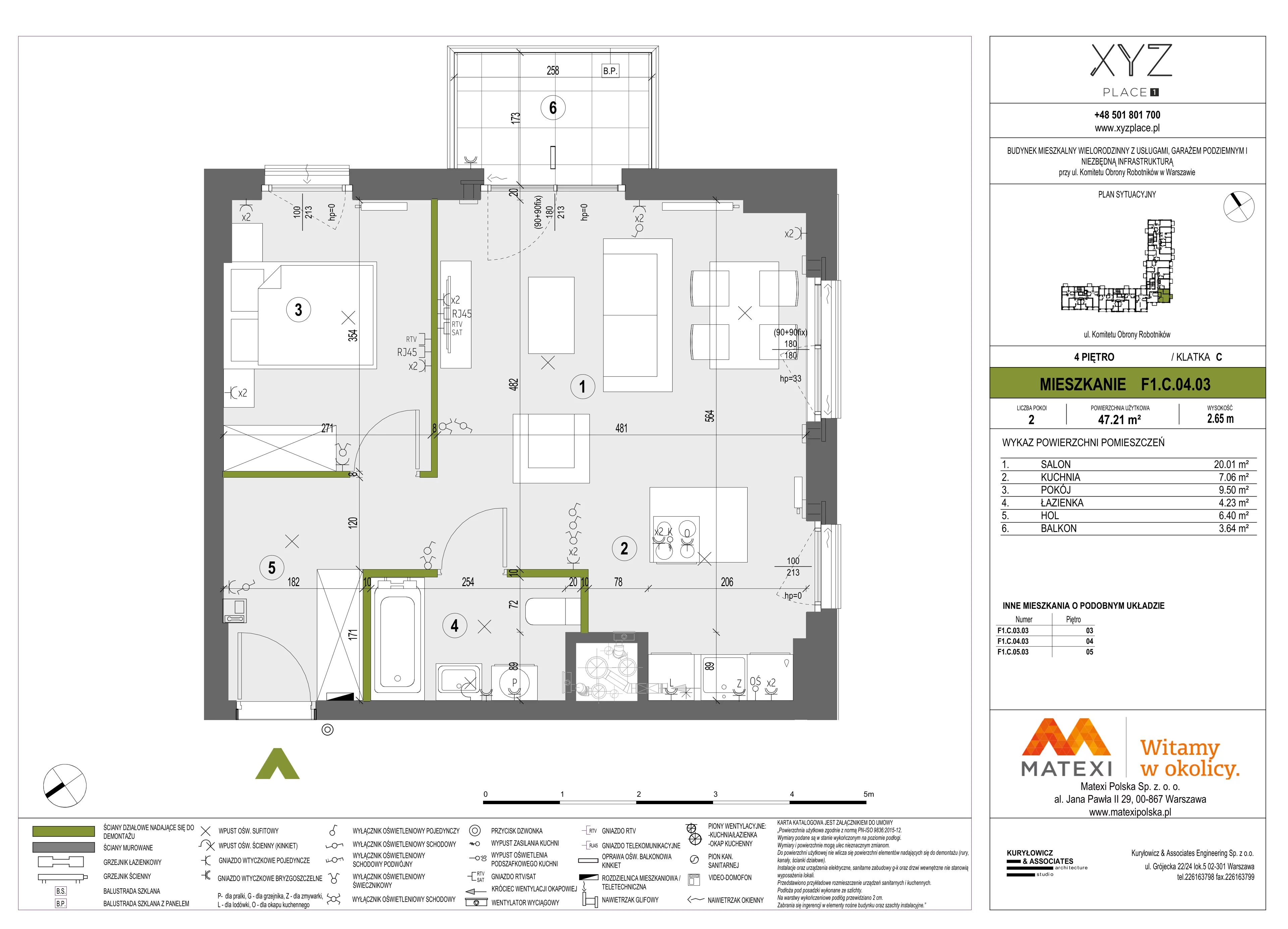 Mieszkanie 47,21 m², piętro 4, oferta nr 30/XY-F1.C.04.03, XYZ Place, Warszawa, Włochy, Okęcie, ul. Komitetu Obrony Robotników 32