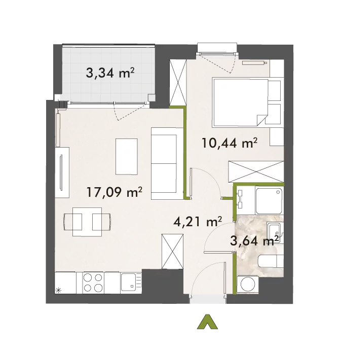 Mieszkanie 35,38 m², piętro 9, oferta nr 30/XY-F1.C.09.02, XYZ Place, Warszawa, Włochy, Okęcie, ul. Komitetu Obrony Robotników 32