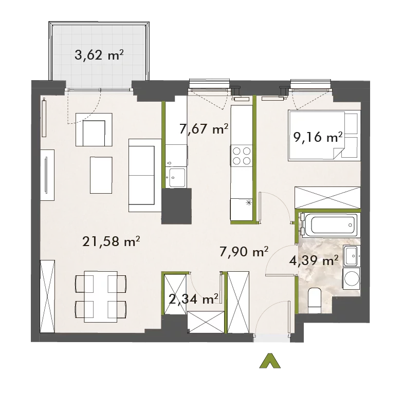 Mieszkanie 53,05 m², piętro 1, oferta nr 30/XY-F1.D.01.03, XYZ Place, Warszawa, Włochy, Okęcie, ul. Komitetu Obrony Robotników 32