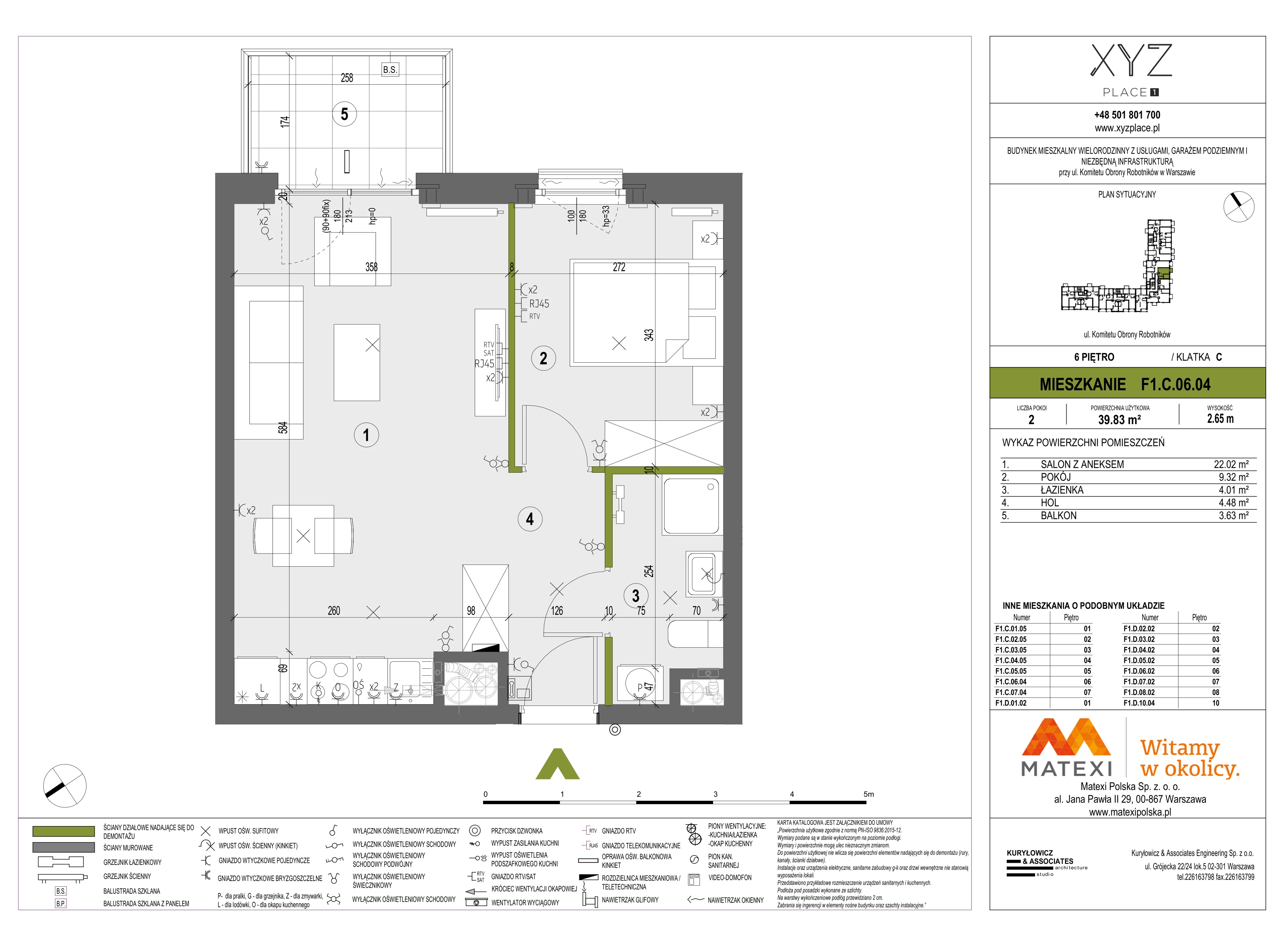 2 pokoje, mieszkanie 39,83 m², piętro 6, oferta nr 30/XY-F1.C.06.04, XYZ Place, Warszawa, Włochy, Okęcie, ul. Komitetu Obrony Robotników 32