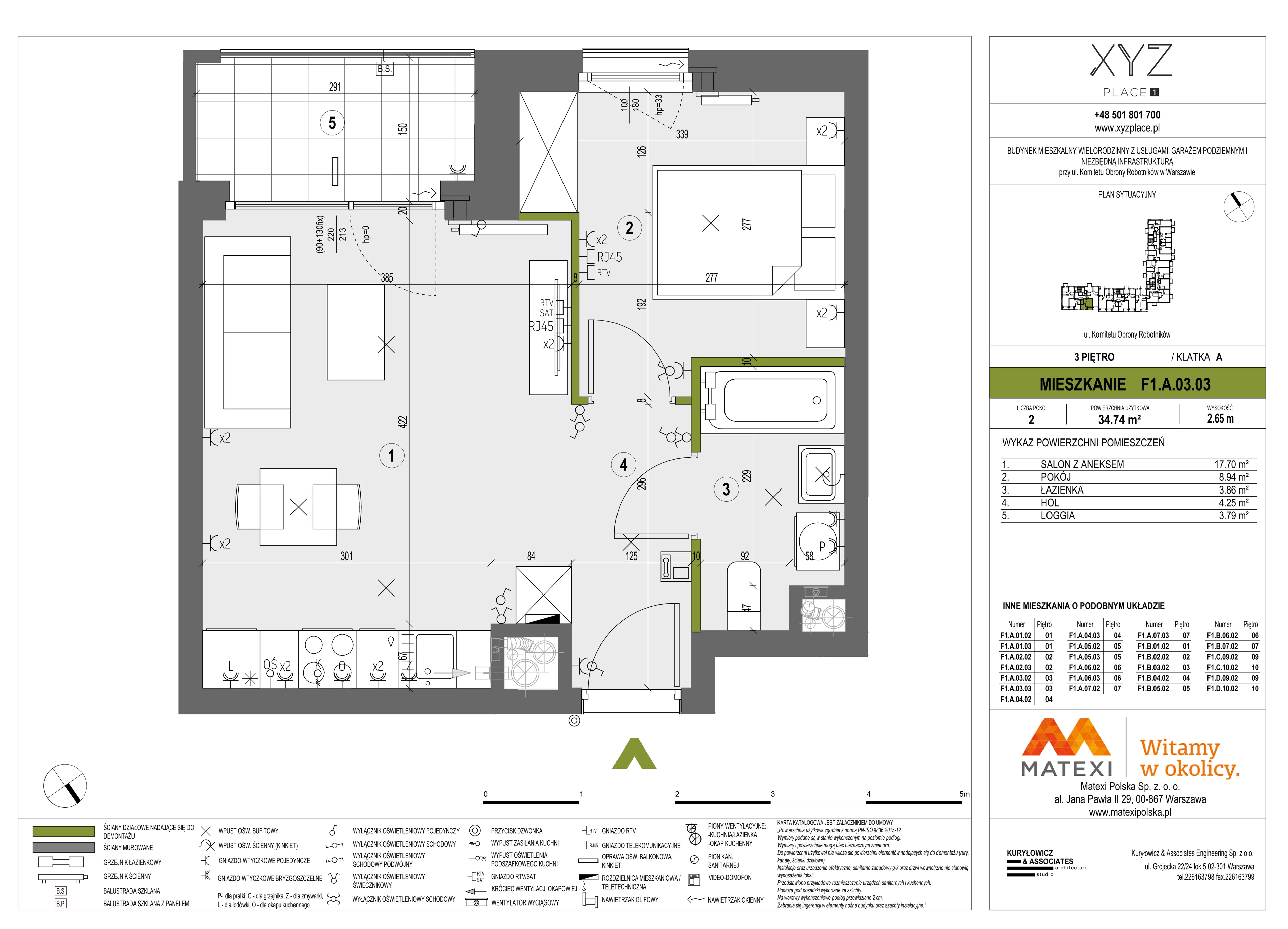2 pokoje, mieszkanie 34,74 m², piętro 3, oferta nr 30/XY-F1.A.03.03, XYZ Place, Warszawa, Włochy, Okęcie, ul. Komitetu Obrony Robotników 32