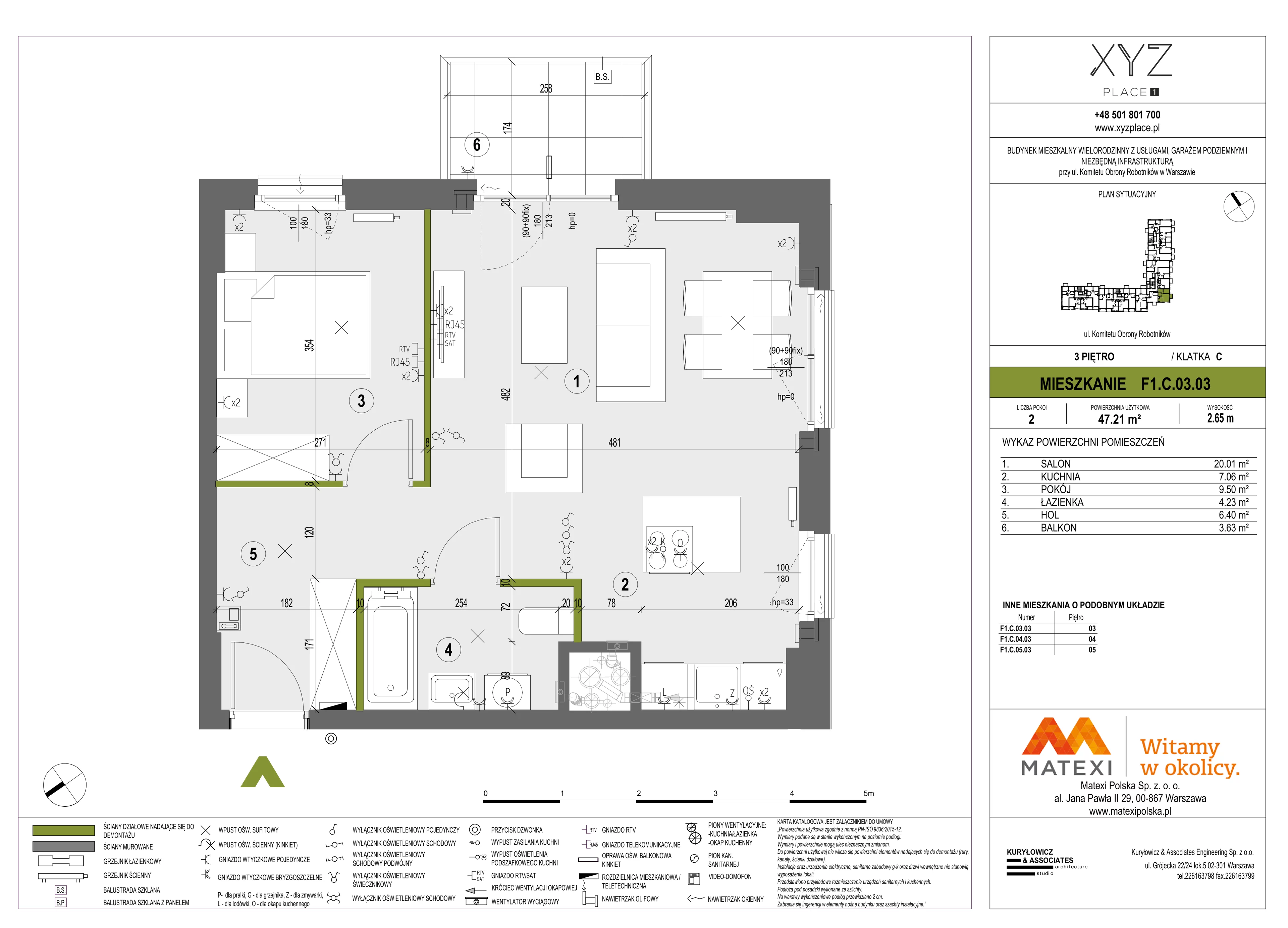 2 pokoje, mieszkanie 47,21 m², piętro 3, oferta nr 30/XY-F1.C.03.03, XYZ Place, Warszawa, Włochy, Okęcie, ul. Komitetu Obrony Robotników 32