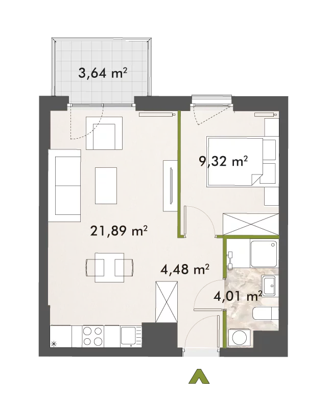 2 pokoje, mieszkanie 39,64 m², piętro 3, oferta nr 30/XY-F1.C.03.05, XYZ Place, Warszawa, Włochy, Okęcie, ul. Komitetu Obrony Robotników 32