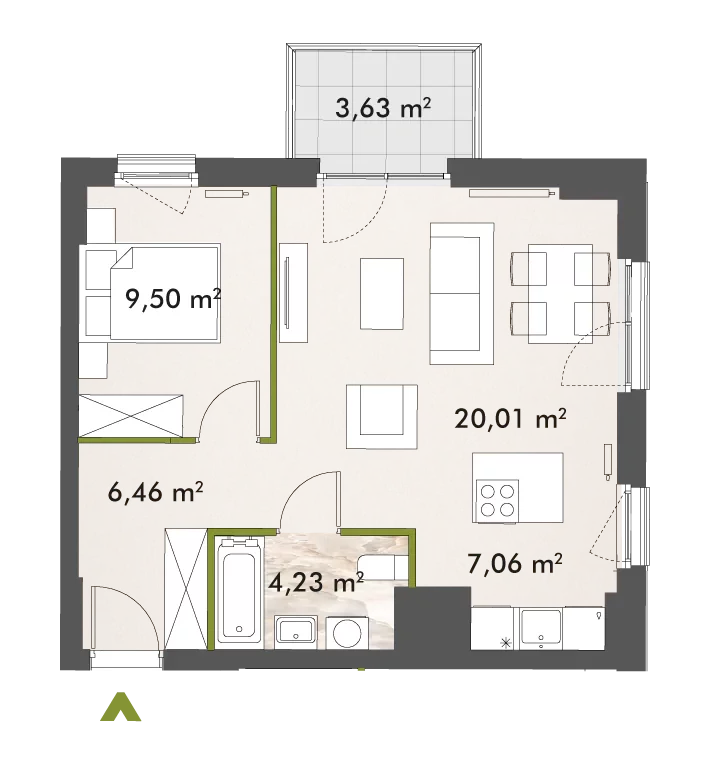 2 pokoje, mieszkanie 47,16 m², piętro 5, oferta nr 30/XY-F1.C.05.03, XYZ Place, Warszawa, Włochy, Okęcie, ul. Komitetu Obrony Robotników 32