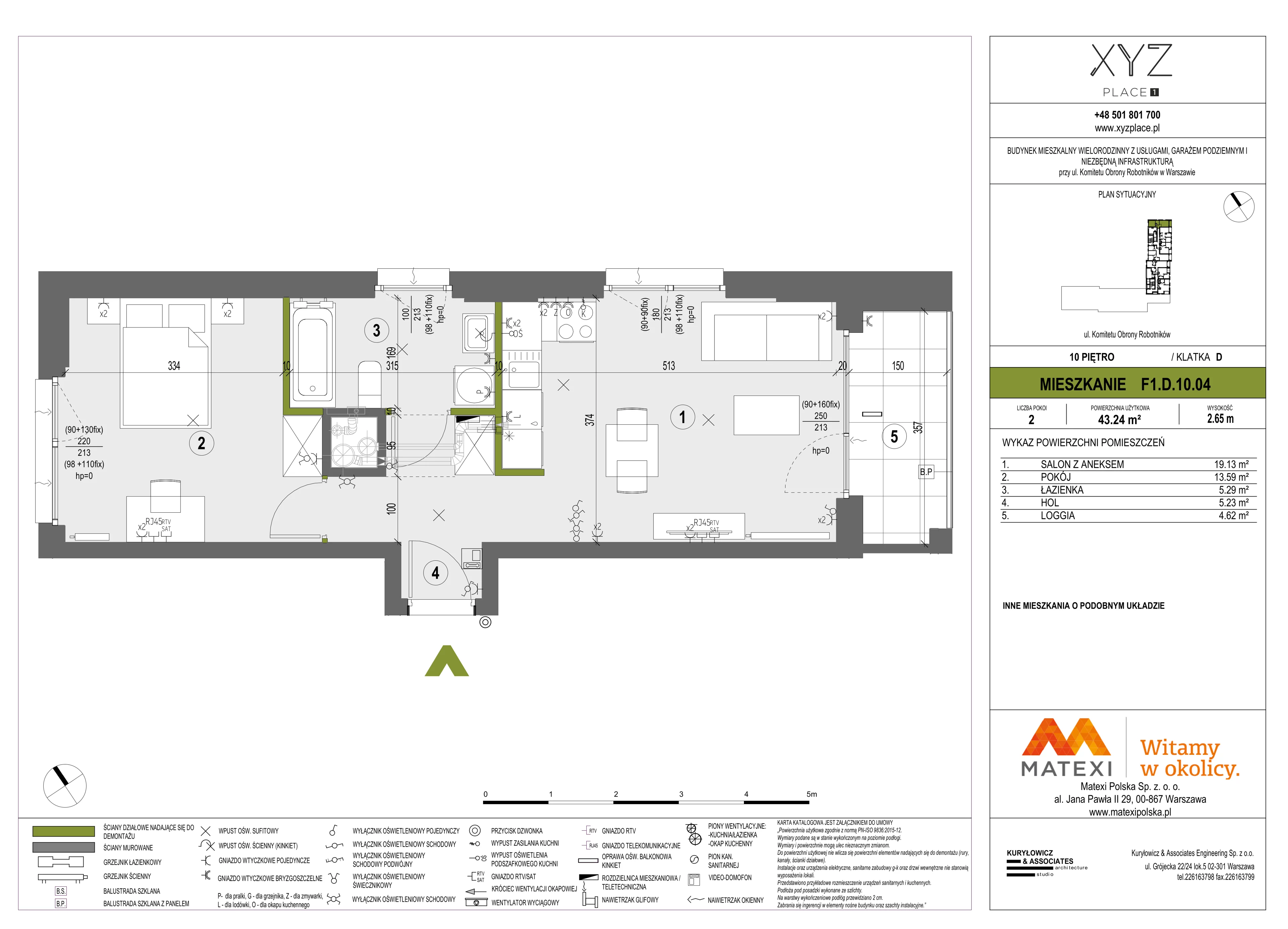 2 pokoje, mieszkanie 43,24 m², piętro 10, oferta nr 30/XY-F1.D.10.04, XYZ Place, Warszawa, Włochy, Okęcie, ul. Komitetu Obrony Robotników 32