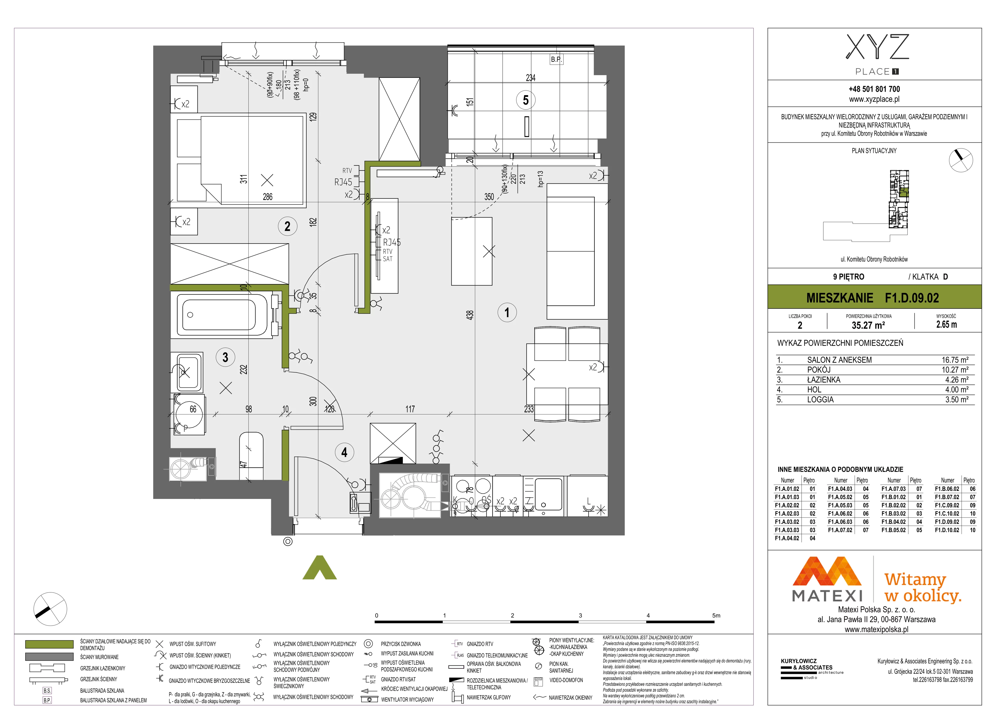 2 pokoje, mieszkanie 35,27 m², piętro 9, oferta nr 30/XY-F1.D.09.02, XYZ Place, Warszawa, Włochy, Okęcie, ul. Komitetu Obrony Robotników 32