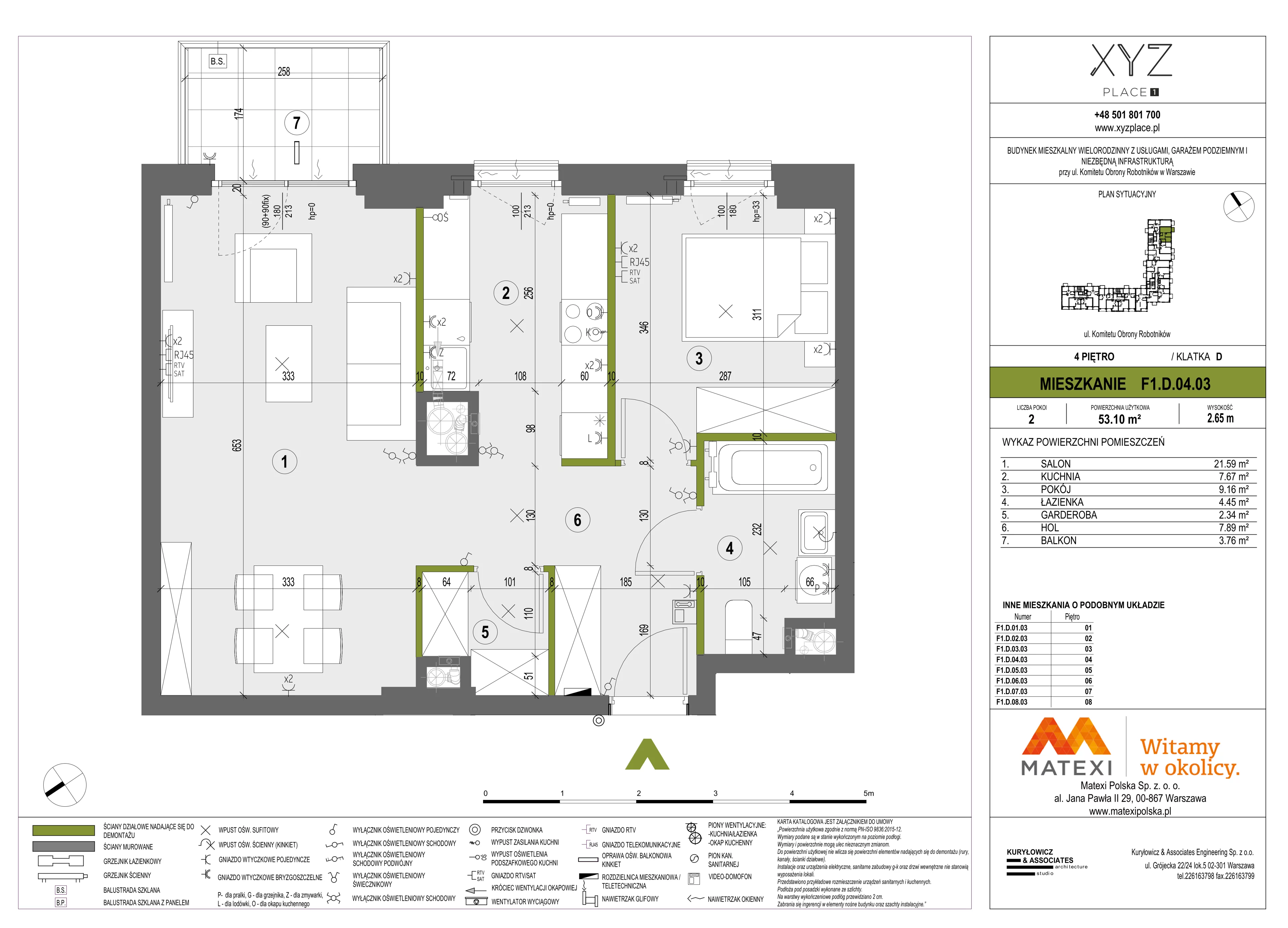 2 pokoje, mieszkanie 53,10 m², piętro 4, oferta nr 30/XY-F1.D.04.03, XYZ Place, Warszawa, Włochy, Okęcie, ul. Komitetu Obrony Robotników 32