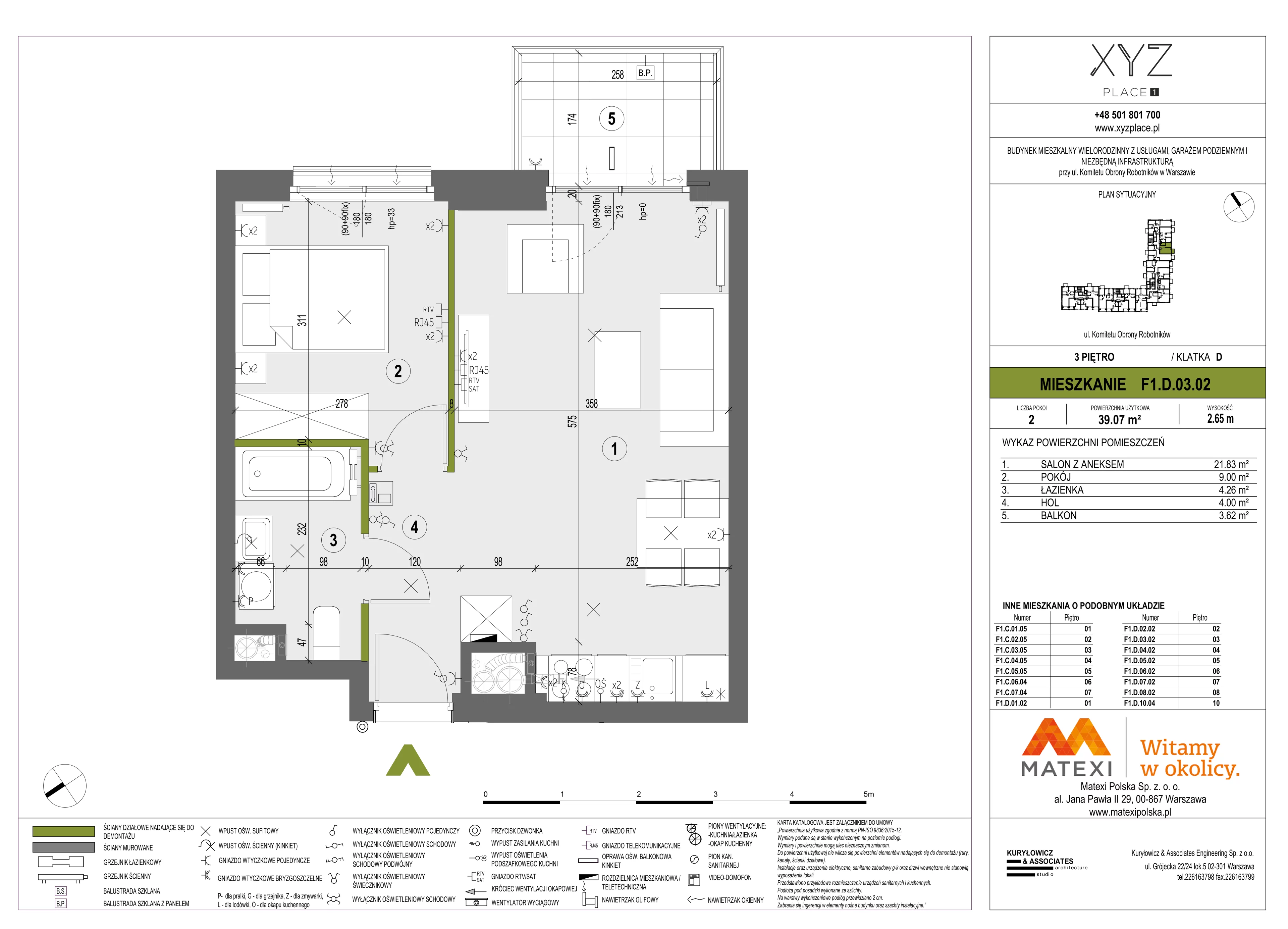 2 pokoje, mieszkanie 39,07 m², piętro 3, oferta nr 30/XY-F1.D.03.02, XYZ Place, Warszawa, Włochy, Okęcie, ul. Komitetu Obrony Robotników 32