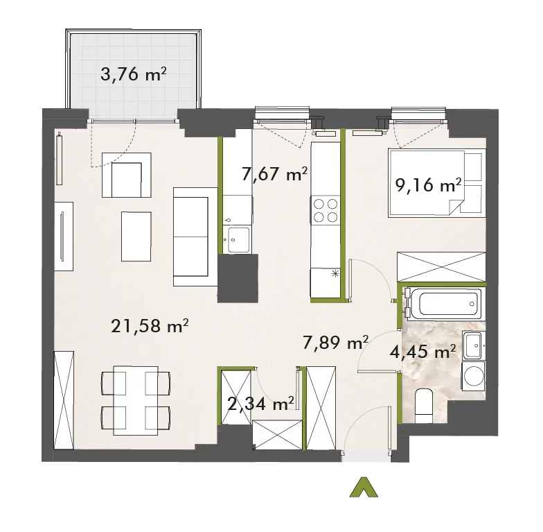 2 pokoje, mieszkanie 53,02 m², piętro 2, oferta nr 30/XY-F1.D.02.03, XYZ Place, Warszawa, Włochy, Okęcie, ul. Komitetu Obrony Robotników 32