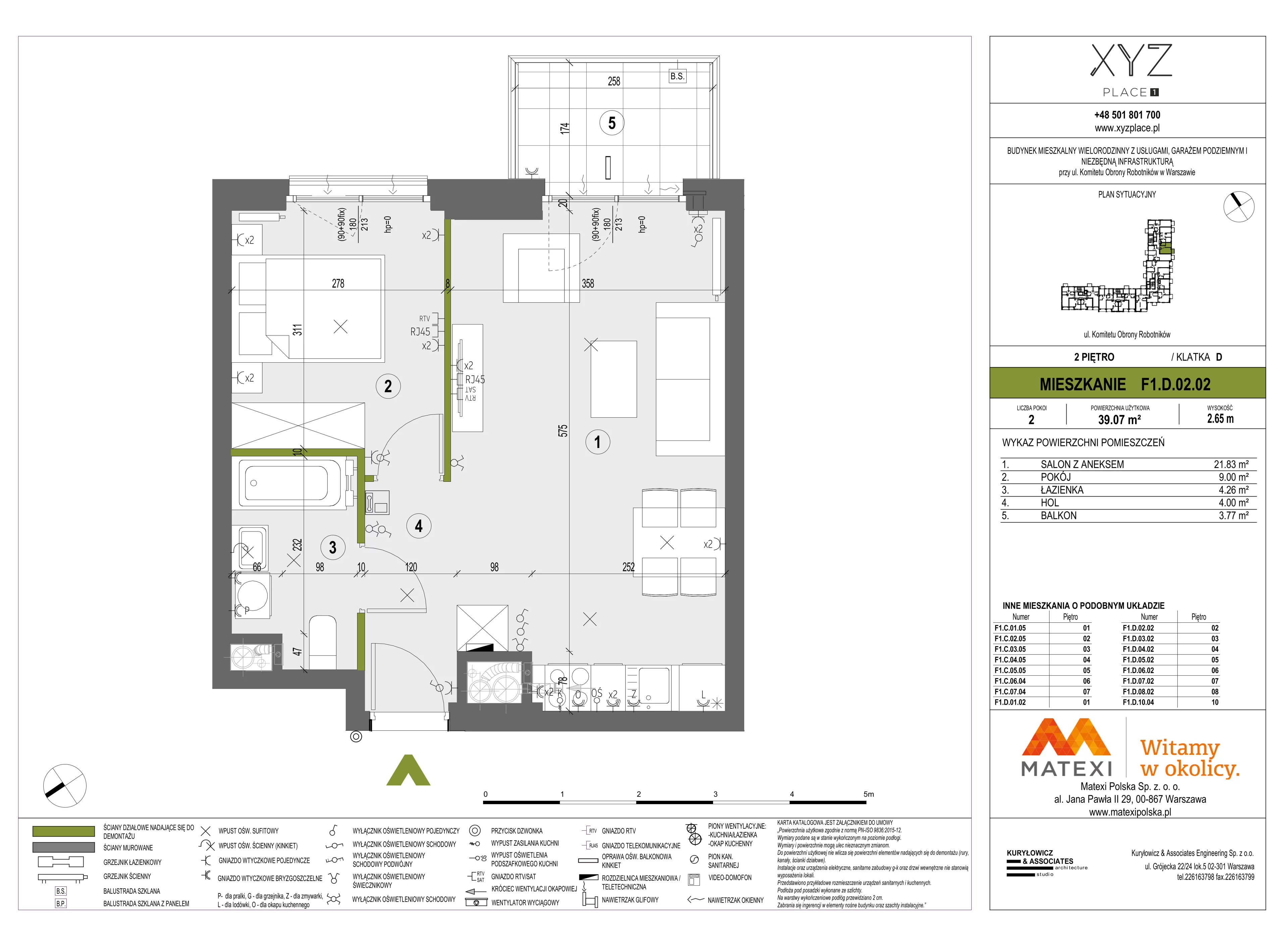 2 pokoje, mieszkanie 39,07 m², piętro 2, oferta nr 30/XY-F1.D.02.02, XYZ Place, Warszawa, Włochy, Okęcie, ul. Komitetu Obrony Robotników 32