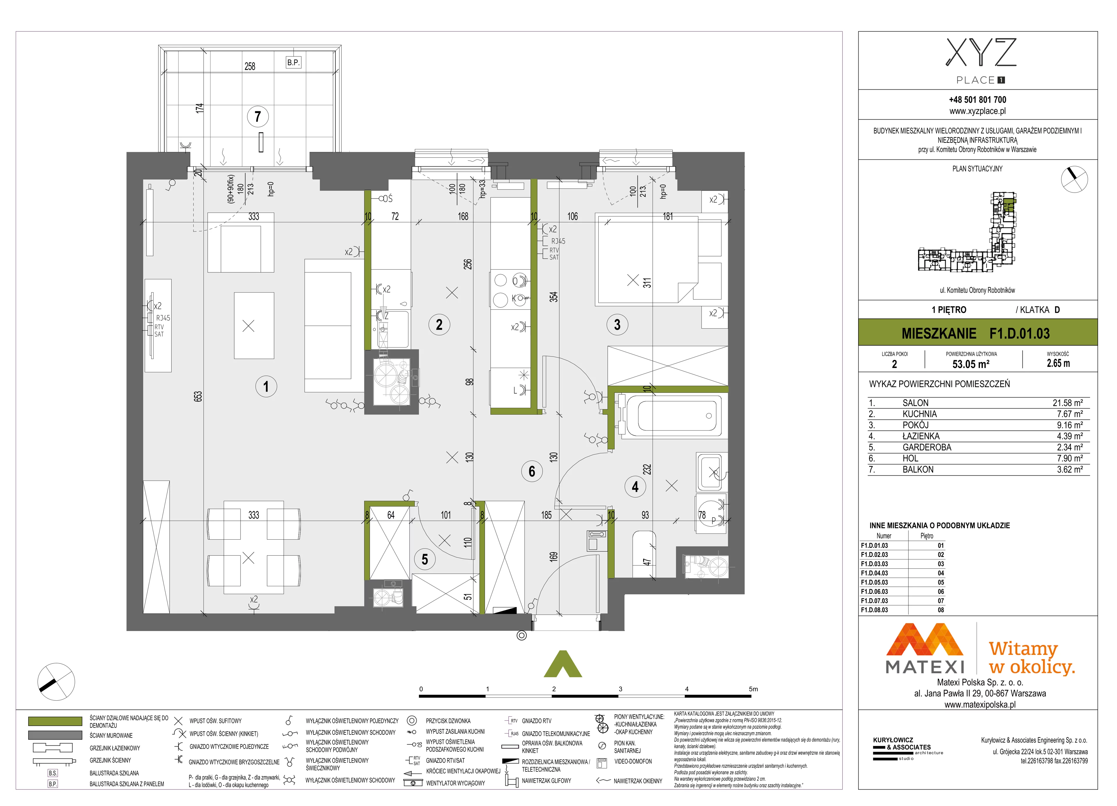 2 pokoje, mieszkanie 53,05 m², piętro 1, oferta nr 30/XY-F1.D.01.03, XYZ Place, Warszawa, Włochy, Okęcie, ul. Komitetu Obrony Robotników 32