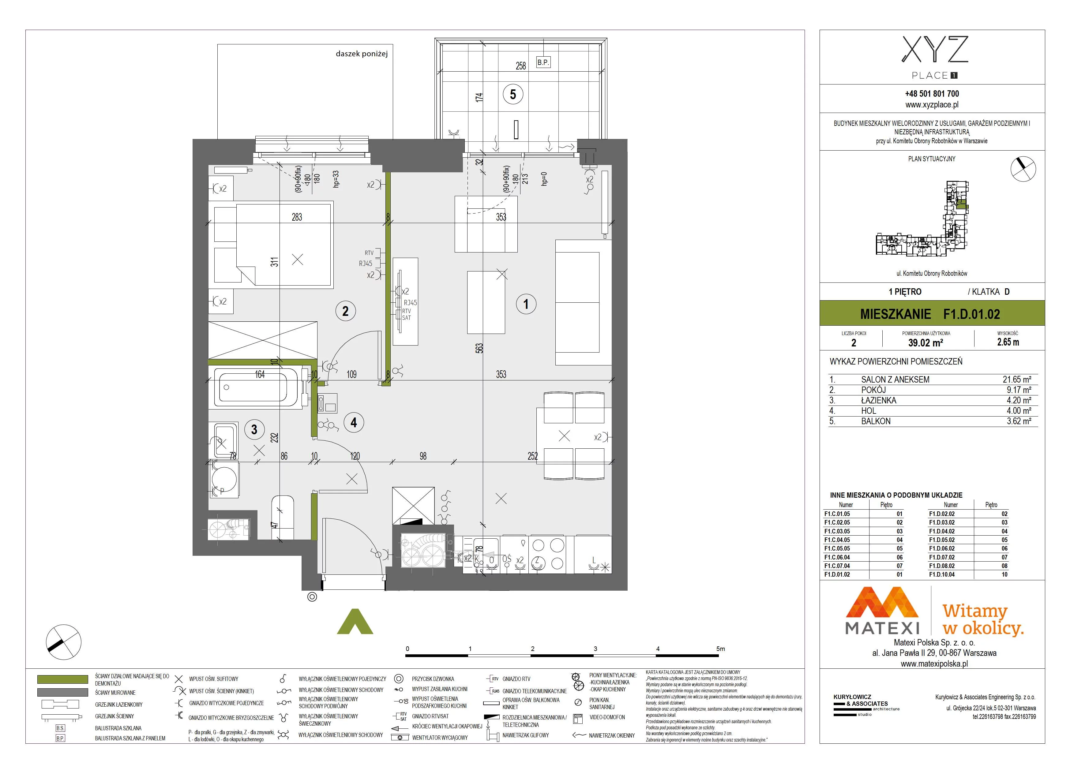 2 pokoje, mieszkanie 39,02 m², piętro 1, oferta nr 30/XY-F1.D.01.02, XYZ Place, Warszawa, Włochy, Okęcie, ul. Komitetu Obrony Robotników 32