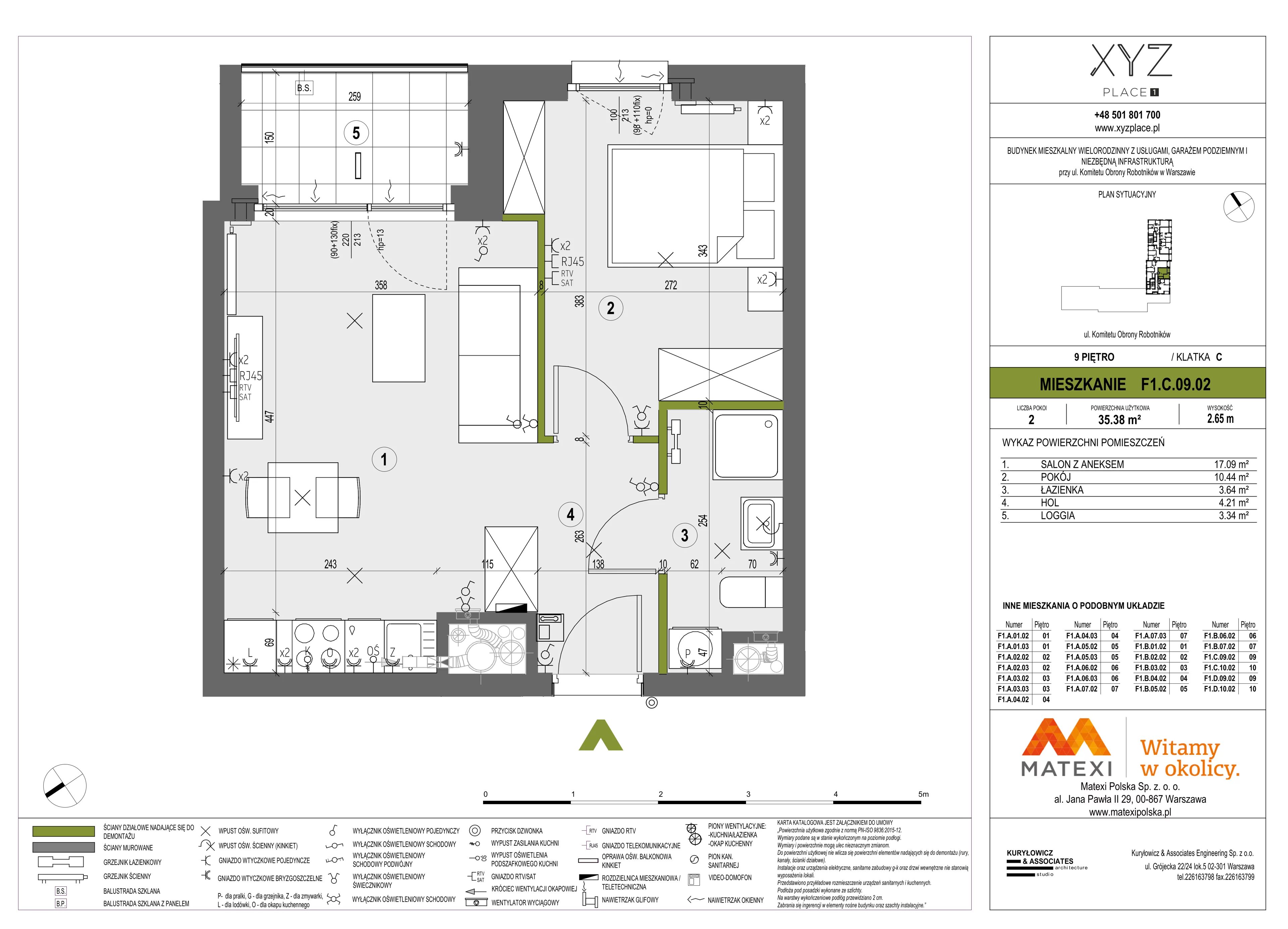 2 pokoje, mieszkanie 35,38 m², piętro 9, oferta nr 30/XY-F1.C.09.02, XYZ Place, Warszawa, Włochy, Okęcie, ul. Komitetu Obrony Robotników 32
