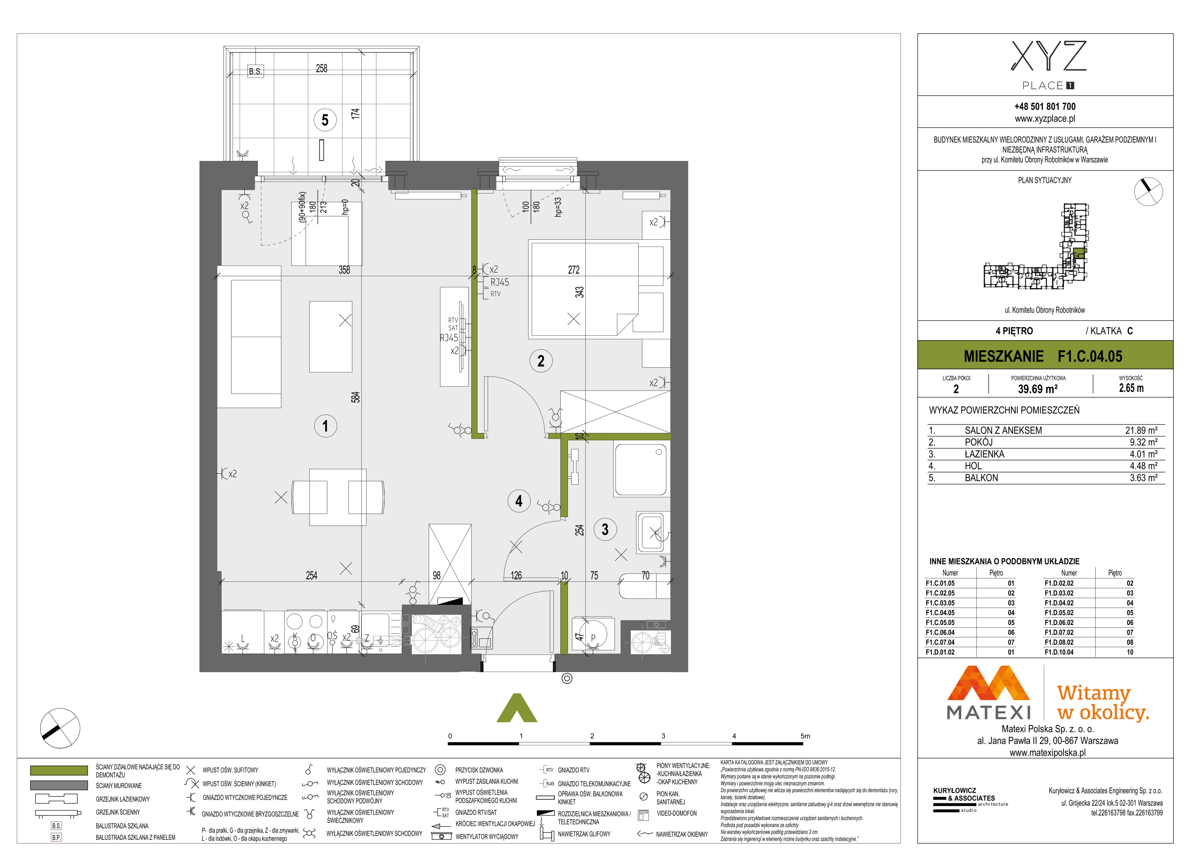 2 pokoje, mieszkanie 39,69 m², piętro 4, oferta nr 30/XY-F1.C.04.05, XYZ Place, Warszawa, Włochy, Okęcie, ul. Komitetu Obrony Robotników 32