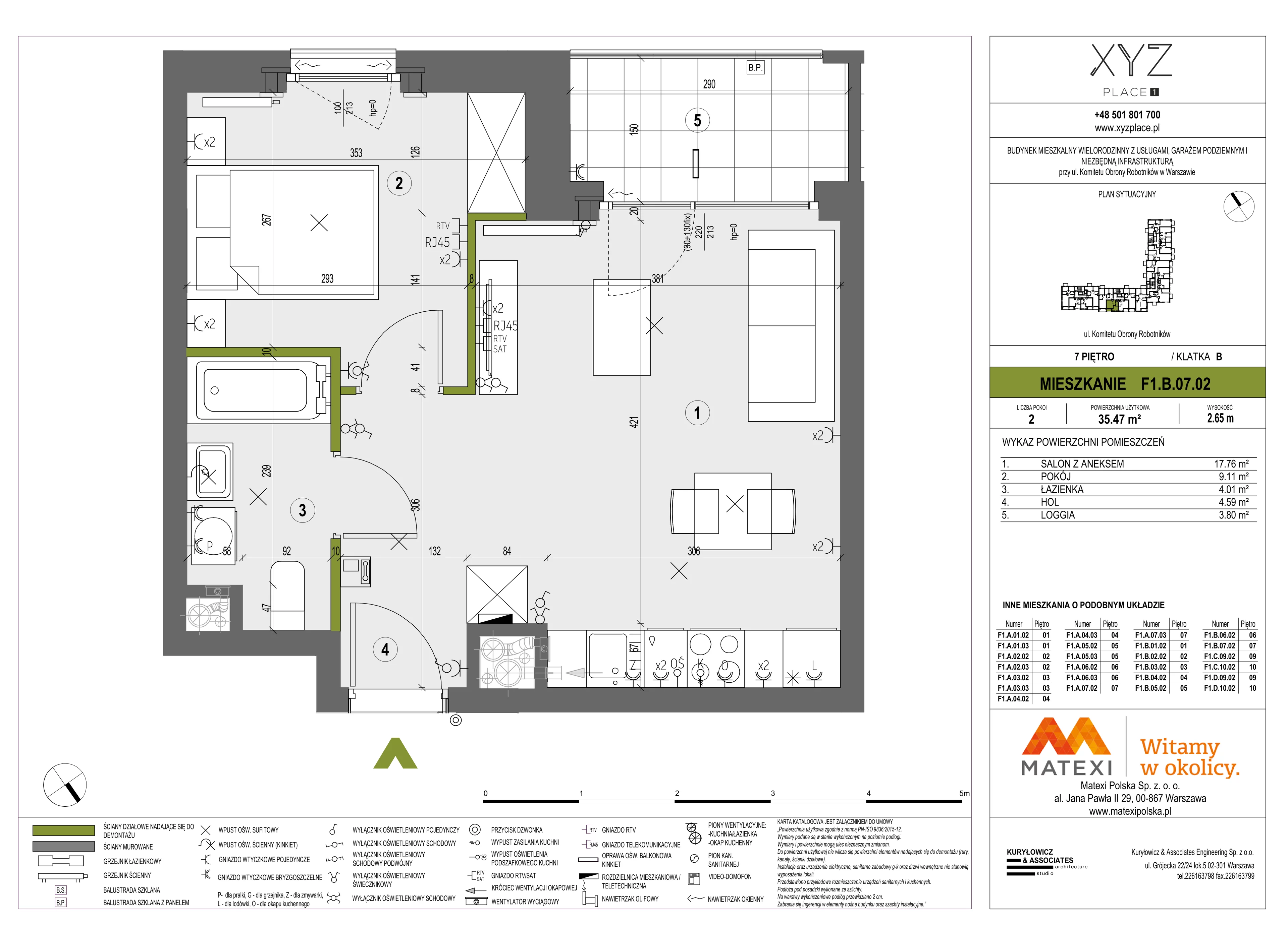 2 pokoje, mieszkanie 35,47 m², piętro 7, oferta nr 30/XY-F1.B.07.02, XYZ Place, Warszawa, Włochy, Okęcie, ul. Komitetu Obrony Robotników 32