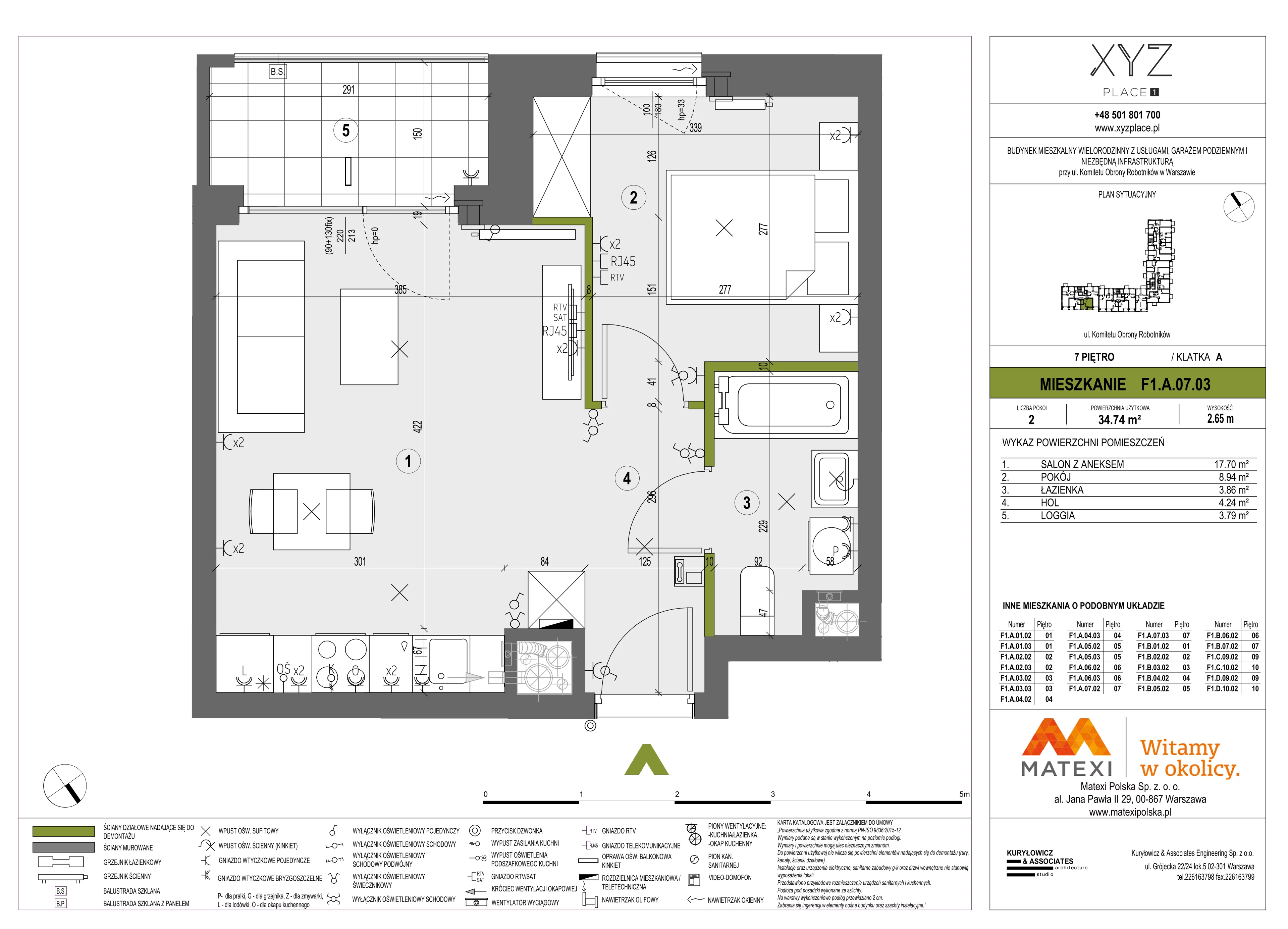 2 pokoje, mieszkanie 34,74 m², piętro 7, oferta nr 30/XY-F1.A.07.03, XYZ Place, Warszawa, Włochy, Okęcie, ul. Komitetu Obrony Robotników 32