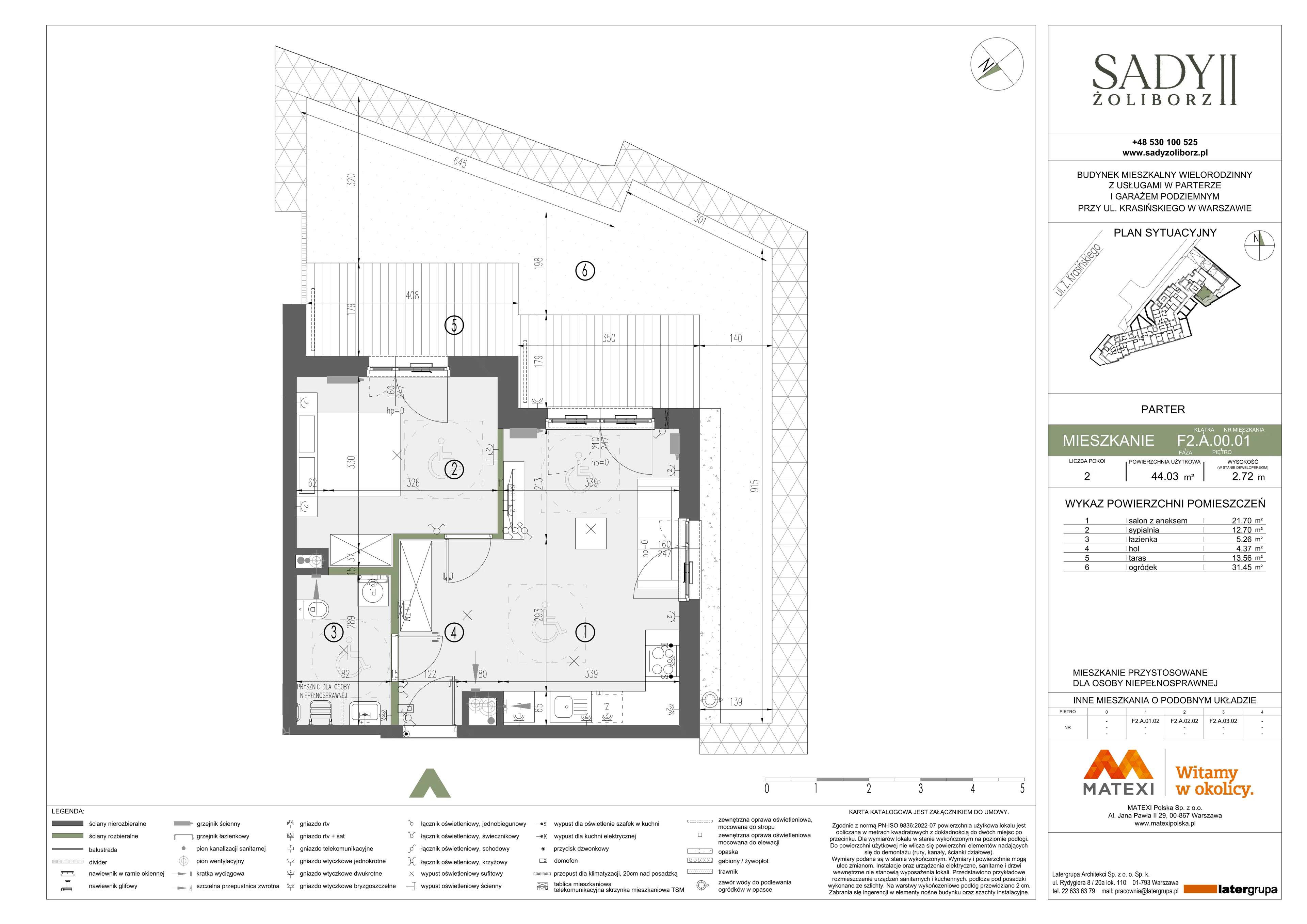 2 pokoje, mieszkanie 44,03 m², parter, oferta nr 43/SZ-F2.A.00.01, Sady Żoliborz 2, Warszawa, Żoliborz, Sady Żoliborskie, ul. Krasińskiego 43