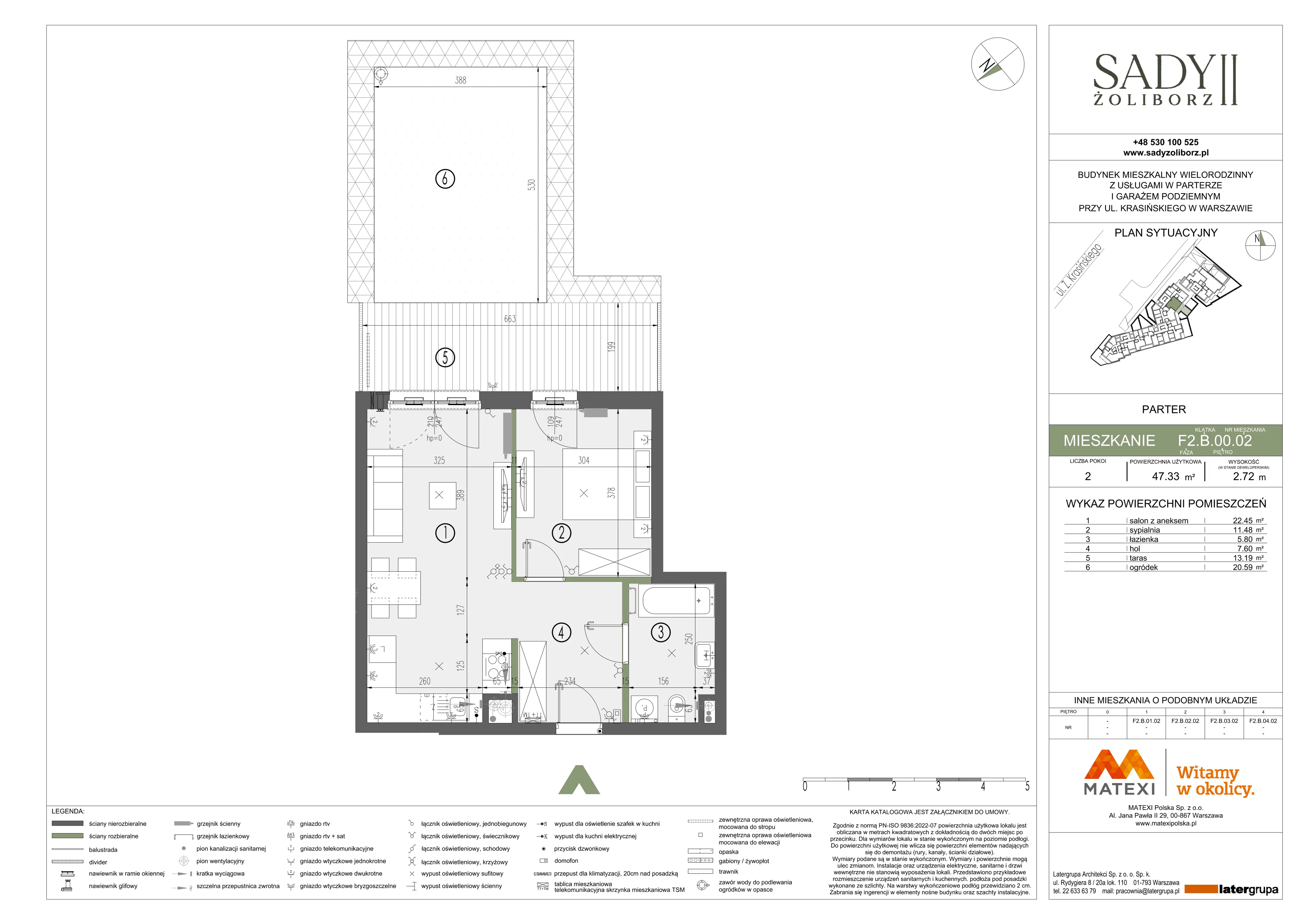 2 pokoje, mieszkanie 47,33 m², parter, oferta nr 43/SZ-F2.B.00.02, Sady Żoliborz 2, Warszawa, Żoliborz, Sady Żoliborskie, ul. Krasińskiego 43