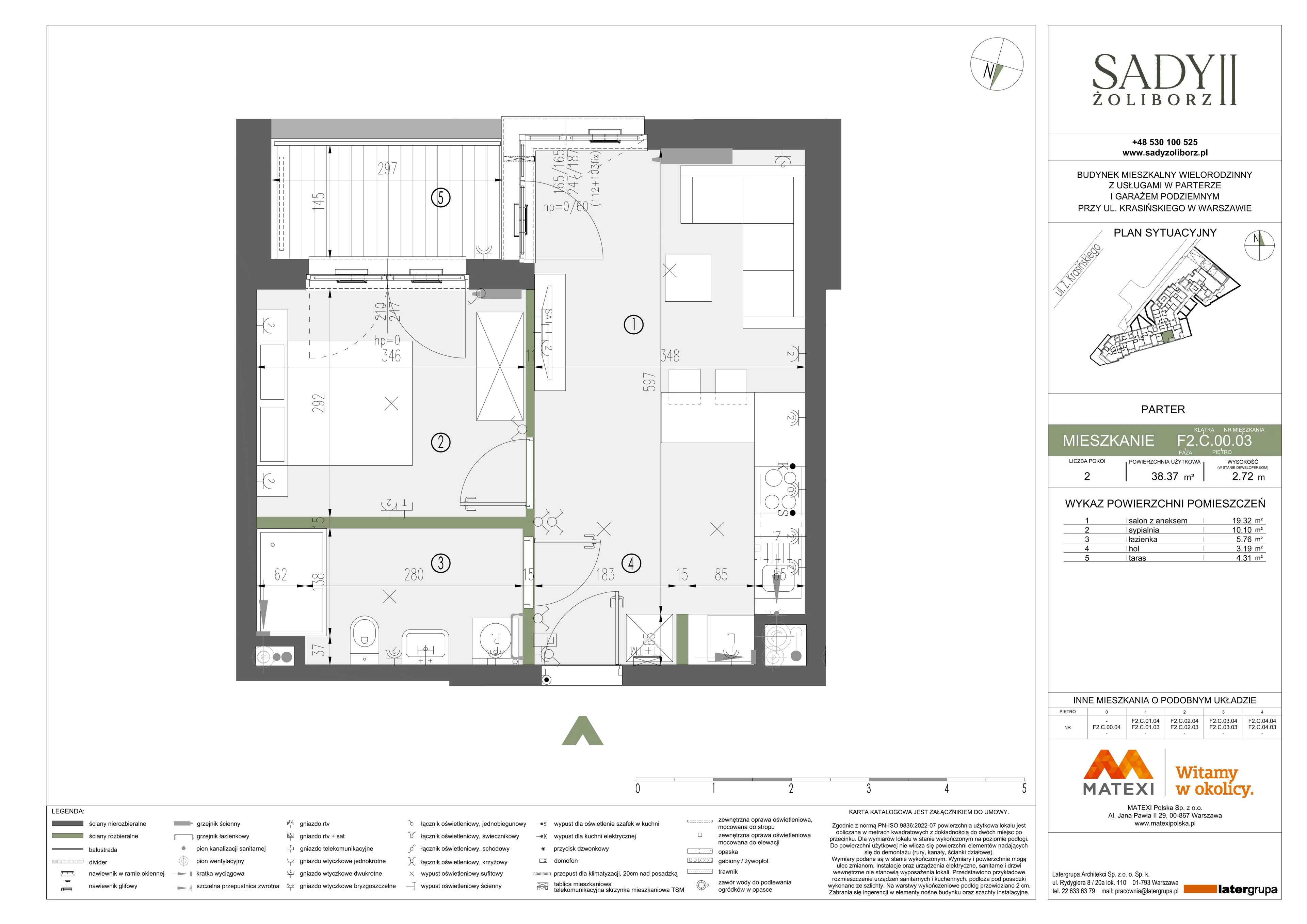 2 pokoje, mieszkanie 38,37 m², parter, oferta nr 43/SZ-F2.C.00.03, Sady Żoliborz 2, Warszawa, Żoliborz, Sady Żoliborskie, ul. Krasińskiego 43