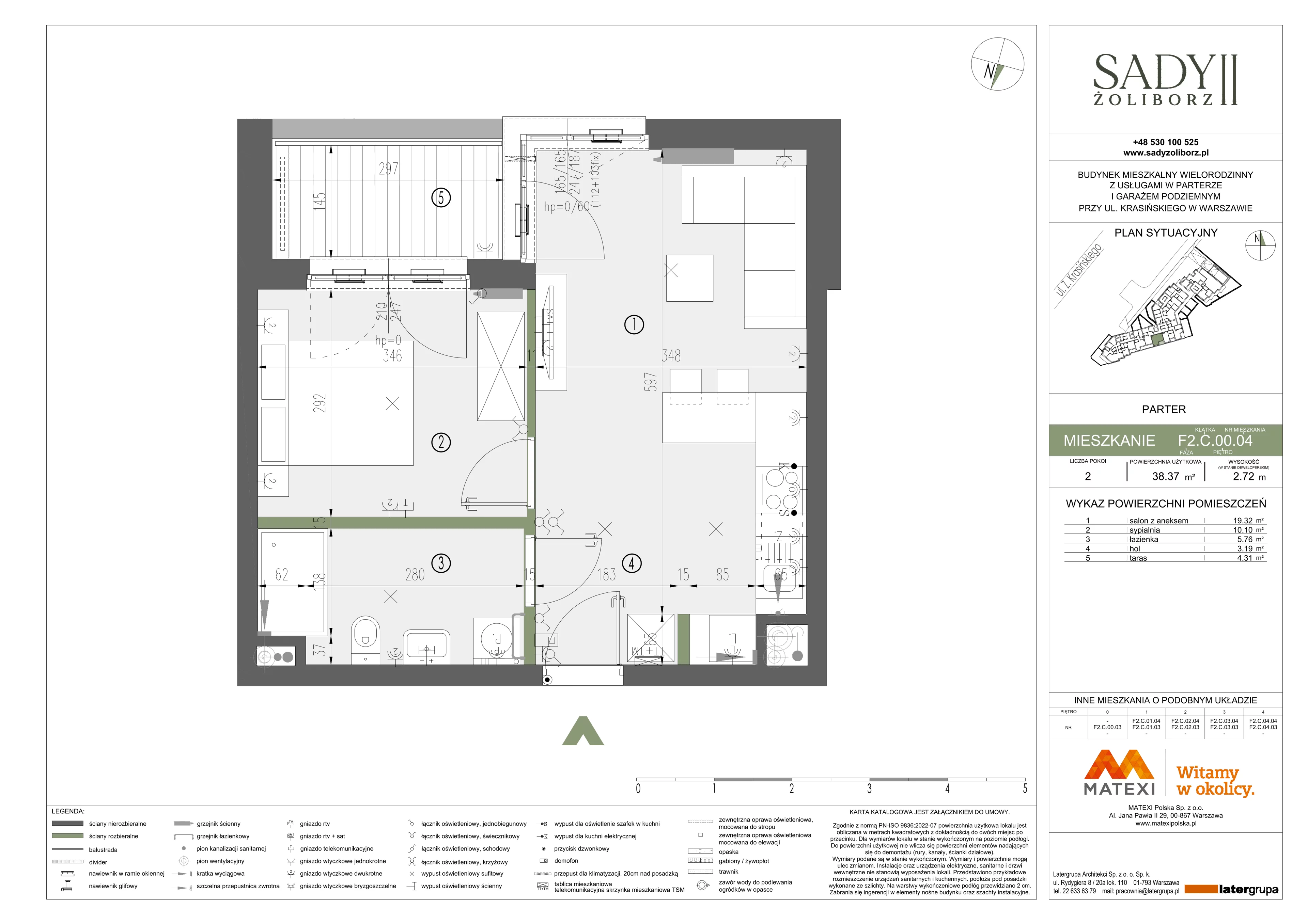 2 pokoje, mieszkanie 38,37 m², parter, oferta nr 43/SZ-F2.C.00.04, Sady Żoliborz 2, Warszawa, Żoliborz, Sady Żoliborskie, ul. Krasińskiego 43