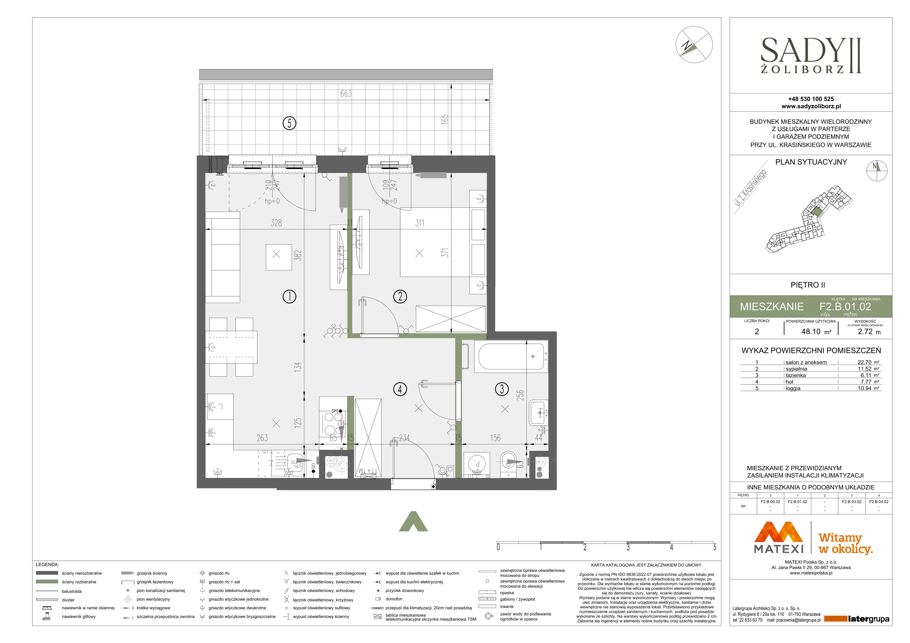 2 pokoje, mieszkanie 48,10 m², piętro 2, oferta nr 43/SZ-F2.B.02.02, Sady Żoliborz 2, Warszawa, Żoliborz, Sady Żoliborskie, ul. Krasińskiego 43