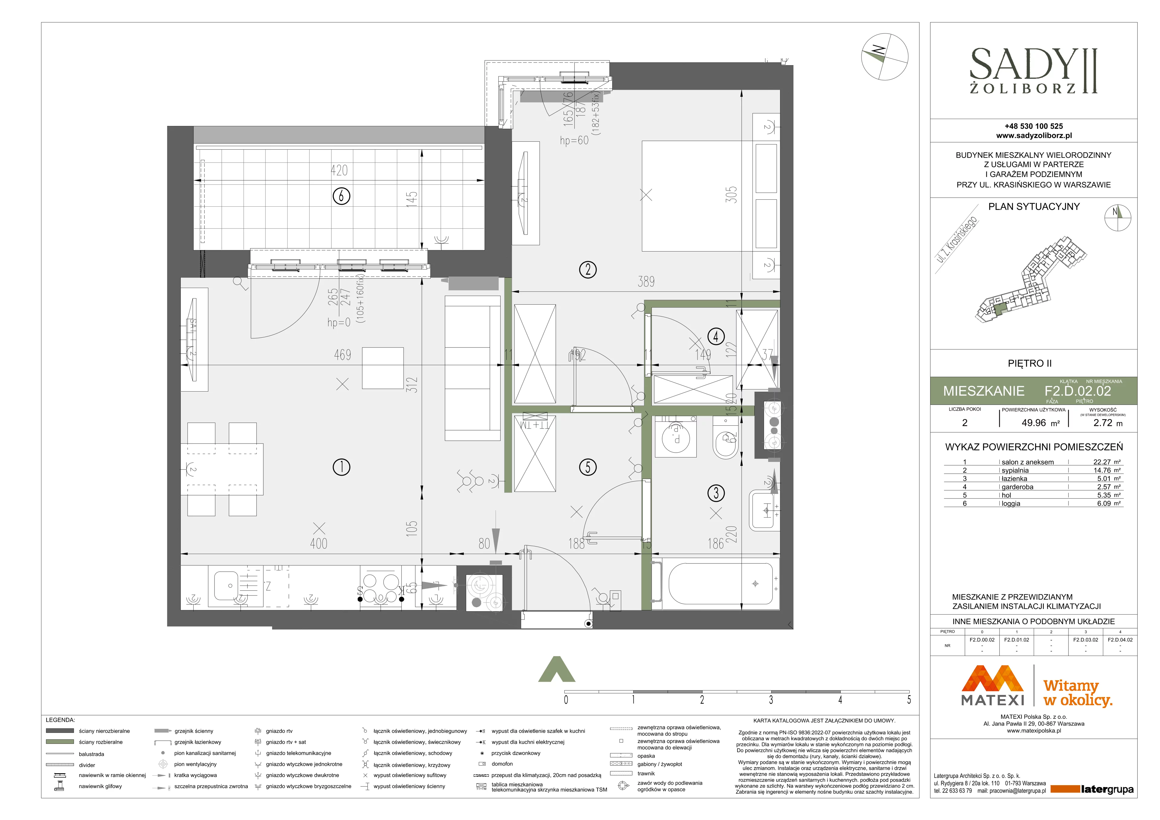 2 pokoje, mieszkanie 49,96 m², piętro 2, oferta nr 43/SZ-F2.D.02.02, Sady Żoliborz 2, Warszawa, Żoliborz, Sady Żoliborskie, ul. Krasińskiego 43