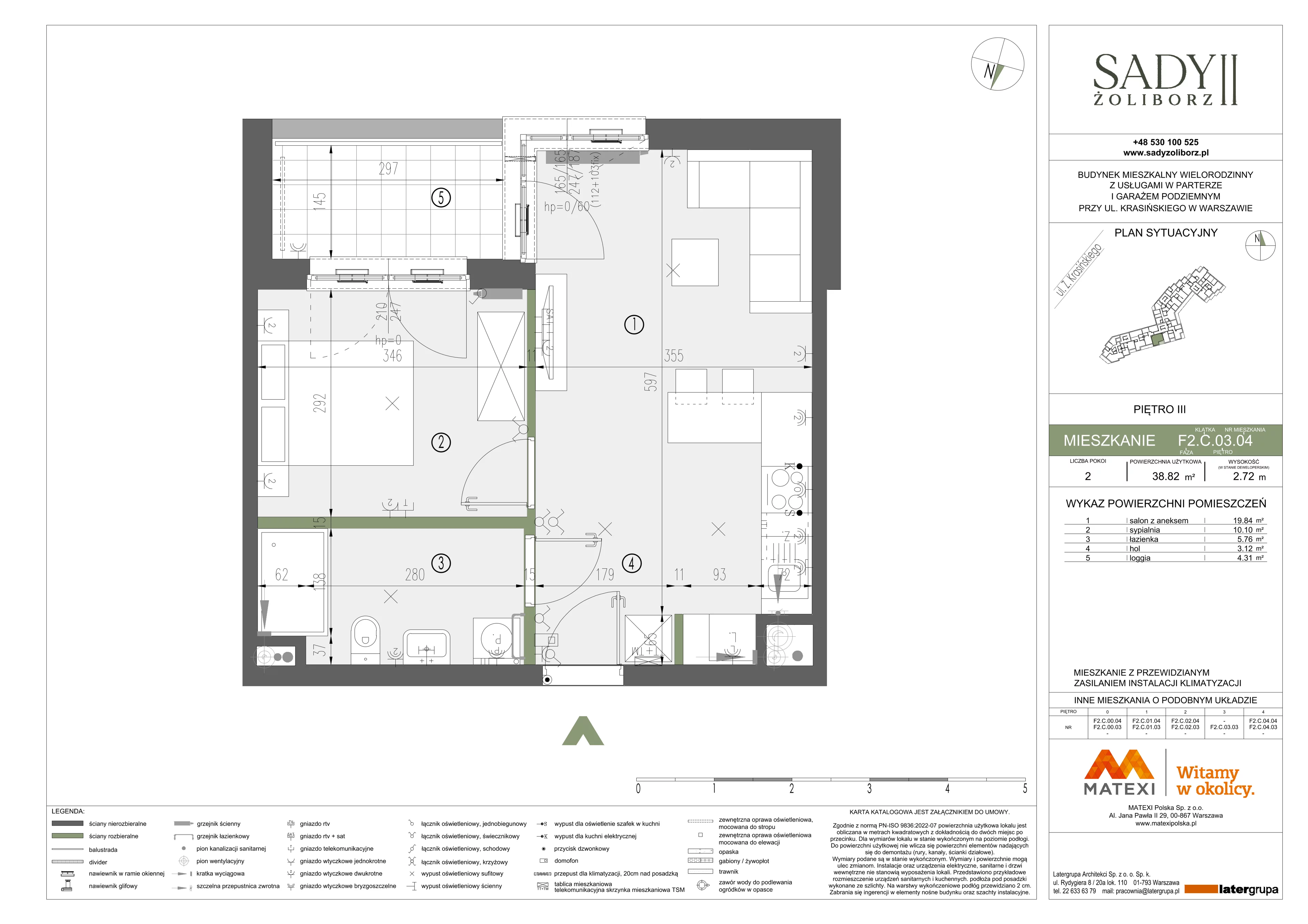 2 pokoje, mieszkanie 38,82 m², piętro 3, oferta nr 43/SZ-F2.C.03.04, Sady Żoliborz 2, Warszawa, Żoliborz, Sady Żoliborskie, ul. Krasińskiego 43