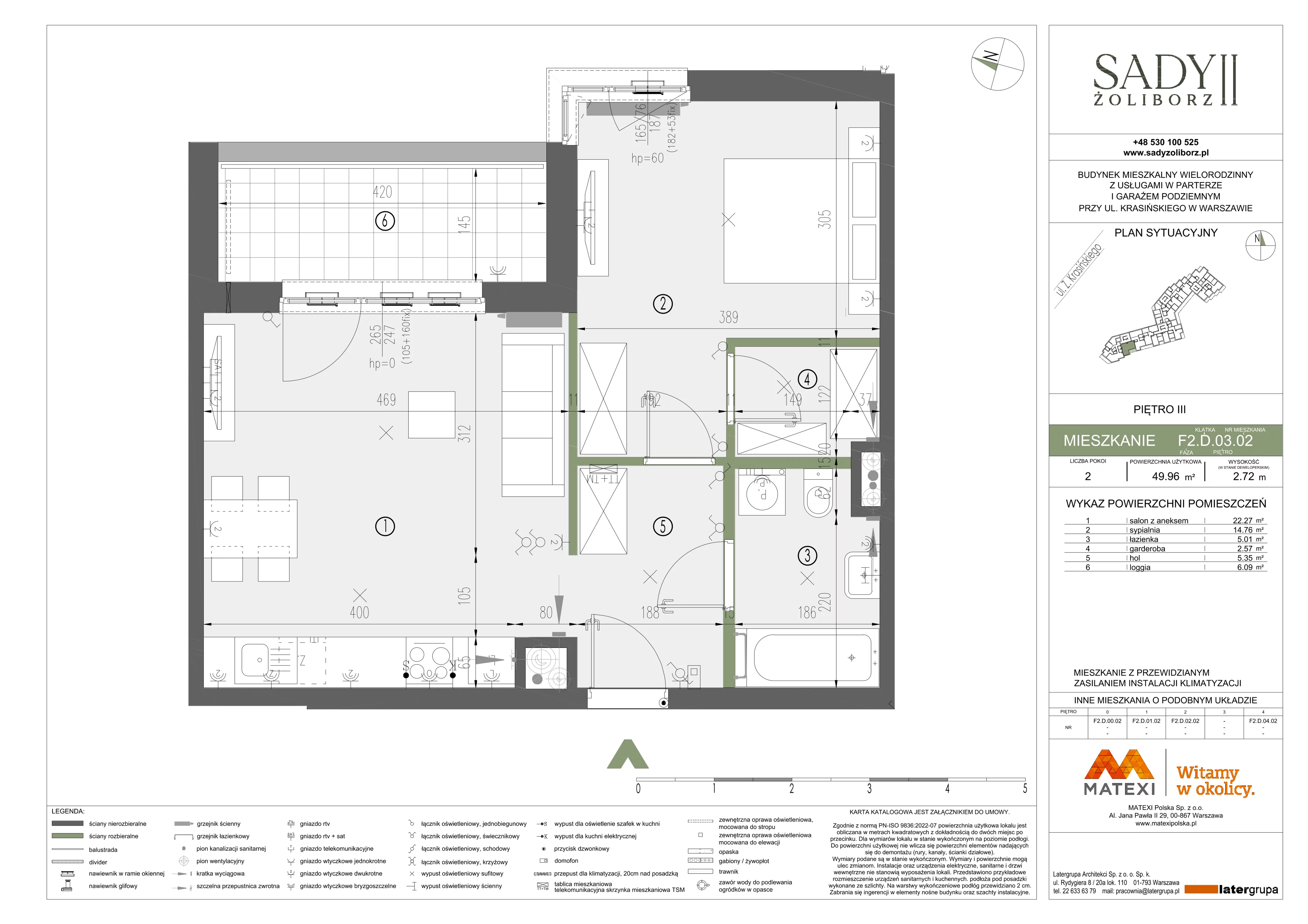 2 pokoje, mieszkanie 49,96 m², piętro 3, oferta nr 43/SZ-F2.D.03.02, Sady Żoliborz 2, Warszawa, Żoliborz, Sady Żoliborskie, ul. Krasińskiego 43