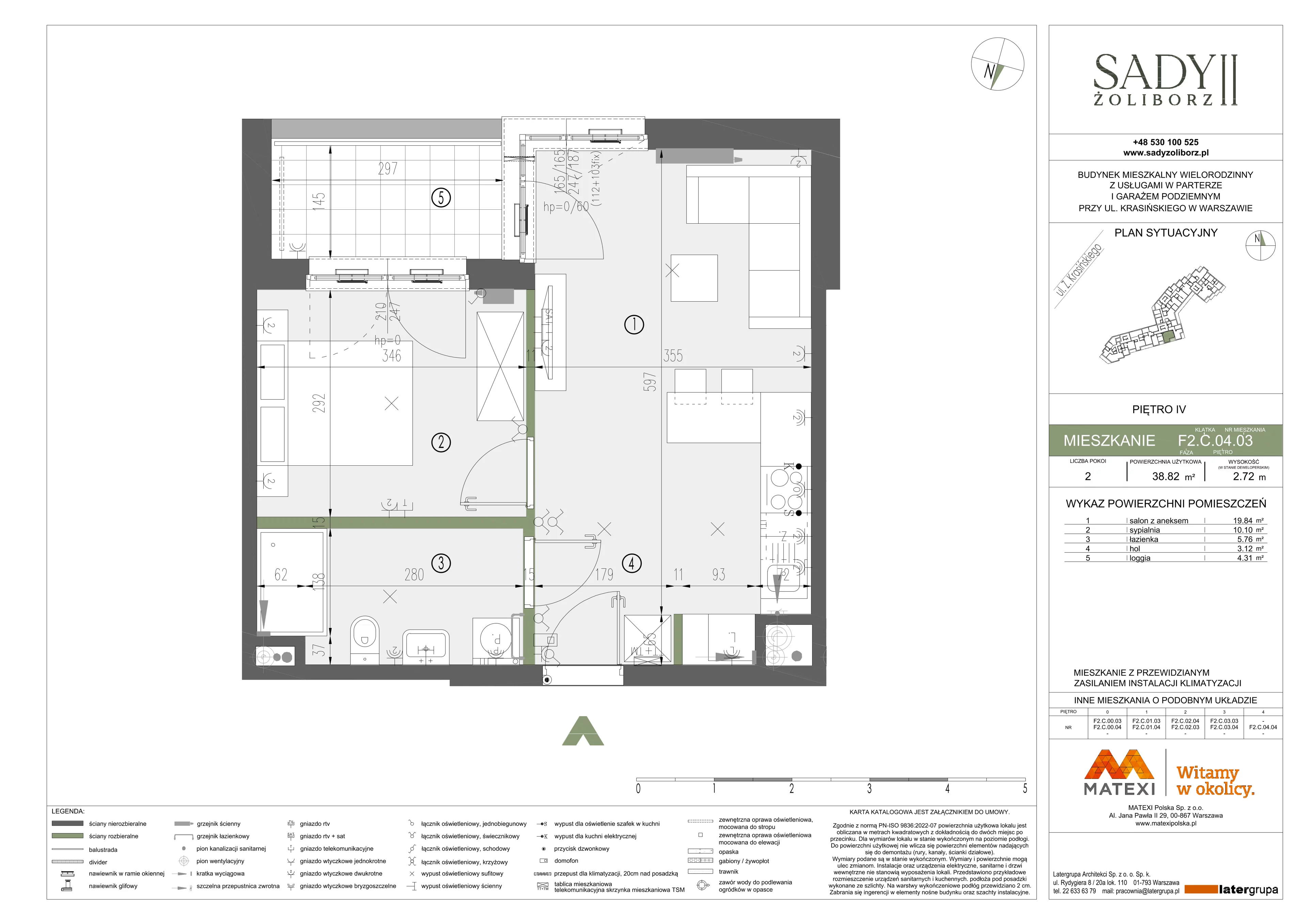 2 pokoje, mieszkanie 38,82 m², piętro 4, oferta nr 43/SZ-F2.C.04.03, Sady Żoliborz 2, Warszawa, Żoliborz, Sady Żoliborskie, ul. Krasińskiego 43