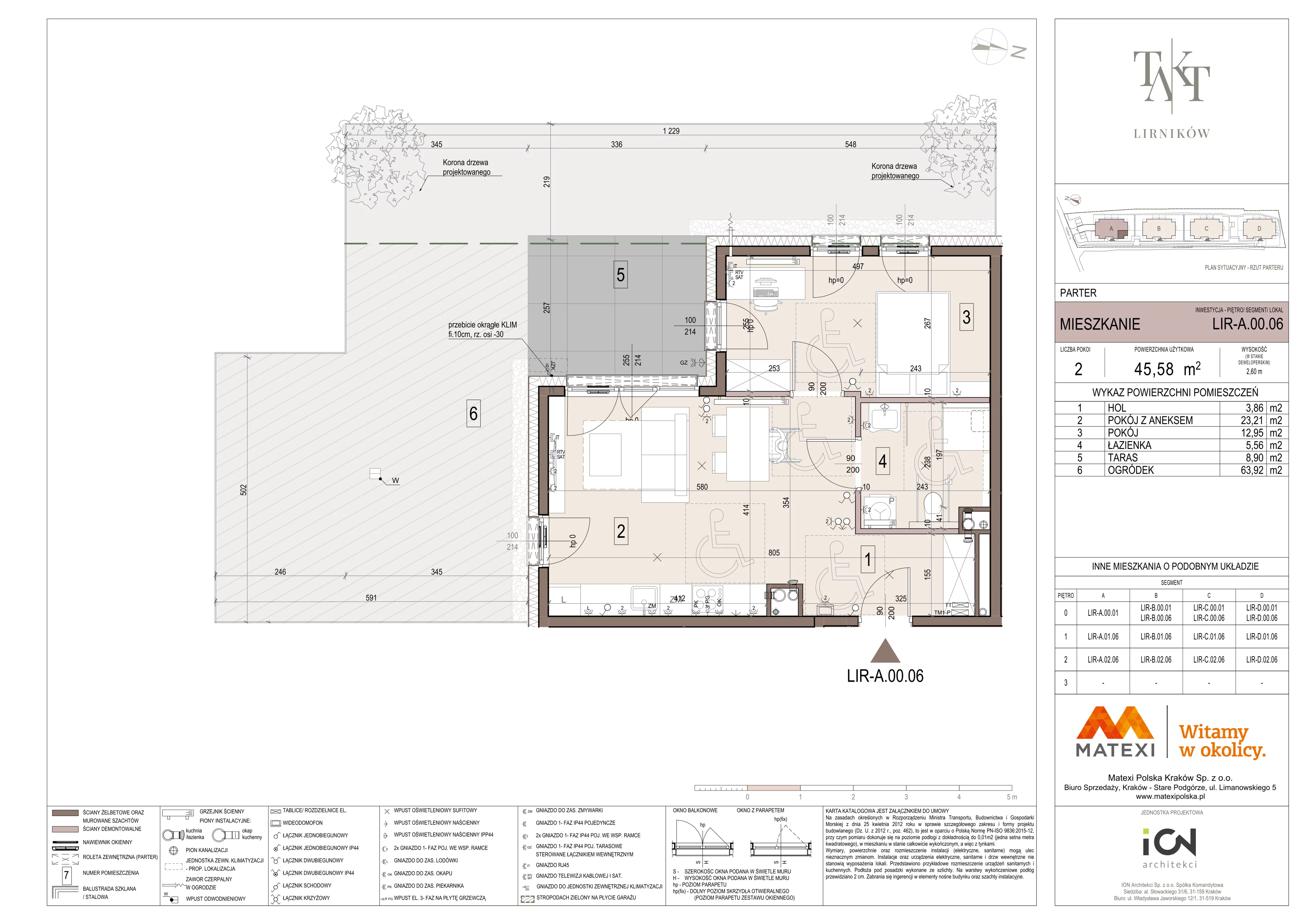 2 pokoje, mieszkanie 45,58 m², parter, oferta nr 7/LIR-A.00.06, Takt Lirników, Kraków, Podgórze Duchackie, Wola Duchacka, ul. Lirników