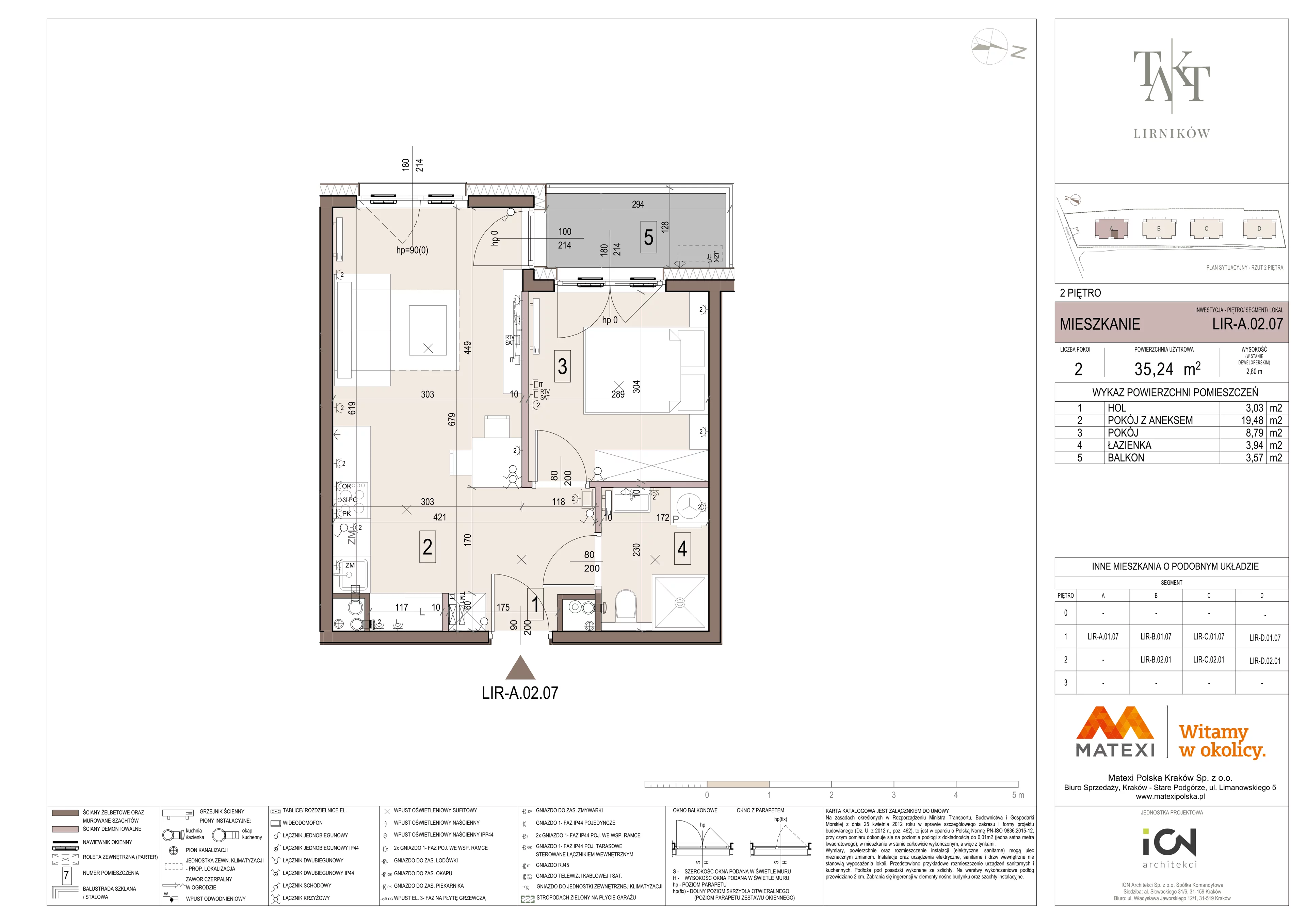 Mieszkanie 35,24 m², piętro 2, oferta nr LIR-A.02.07, Takt Lirników, Kraków, Podgórze Duchackie, Wola Duchacka, ul. Lirników