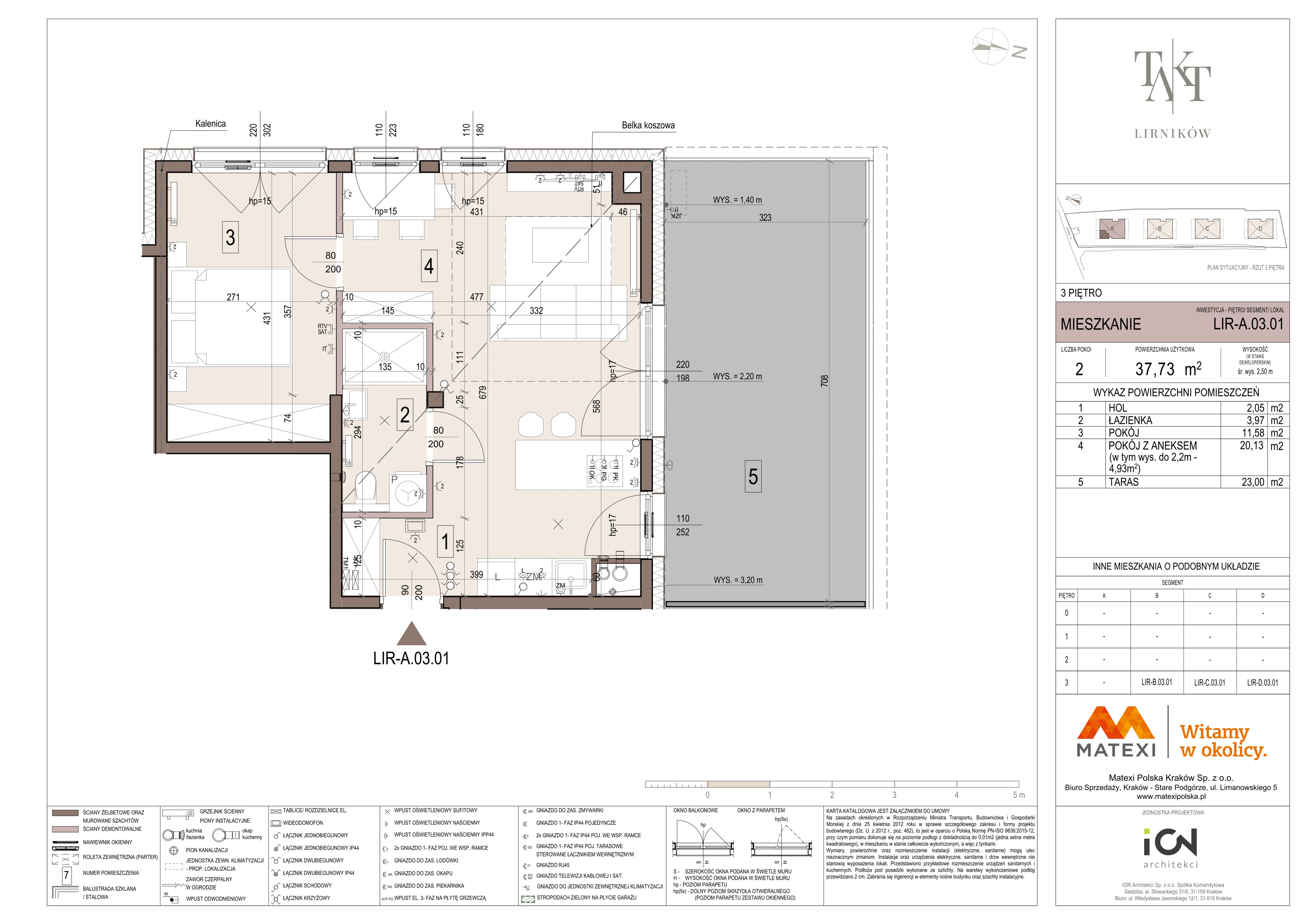 Mieszkanie 37,73 m², piętro 3, oferta nr LIR-A.03.01, Takt Lirników, Kraków, Podgórze Duchackie, Wola Duchacka, ul. Lirników