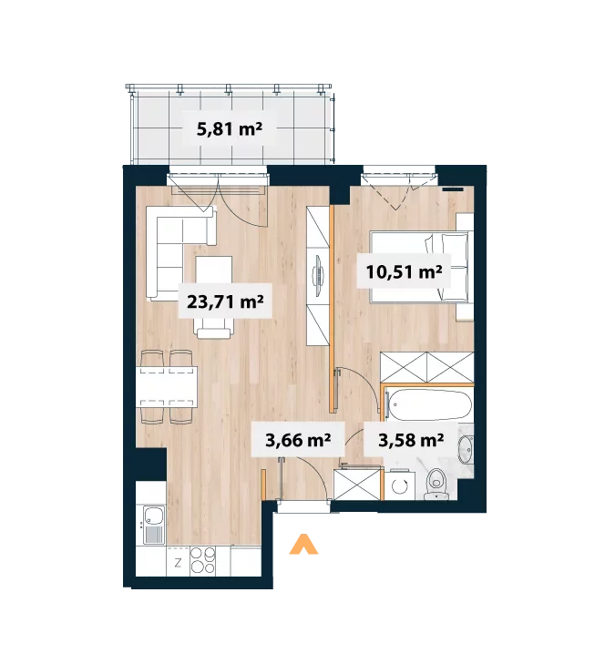 Mieszkanie 42,28 m², piętro 2, oferta nr 11A/Sok-B.02.01, Sokratesa 11A, Warszawa, Bielany, Bielany, ul. Sokratesa 11a