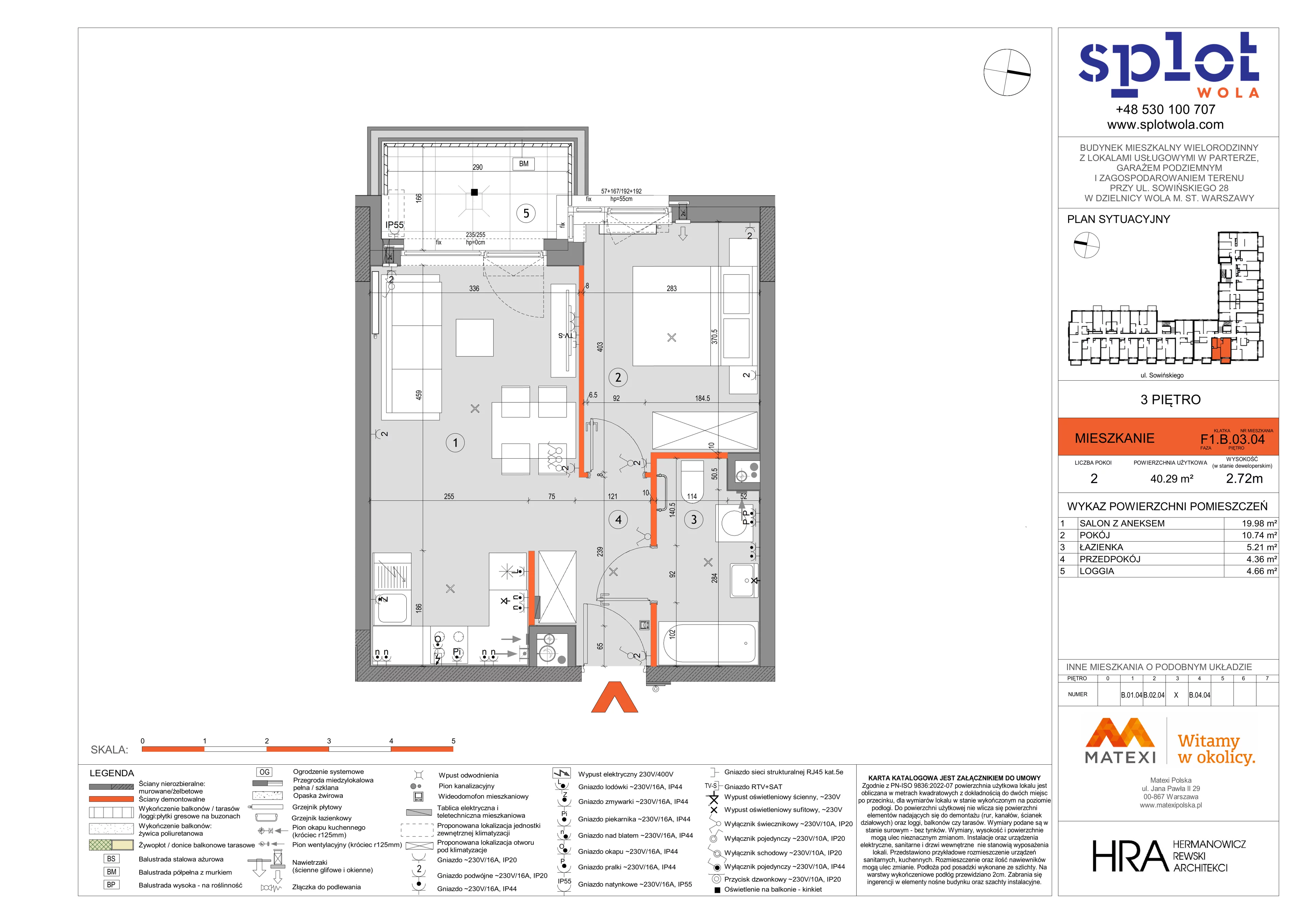 2 pokoje, mieszkanie 40,29 m², piętro 3, oferta nr 28/SOW-F1.B.03.04, Splot Wola, Warszawa, Wola, Odolany, ul. Sowińskiego 28